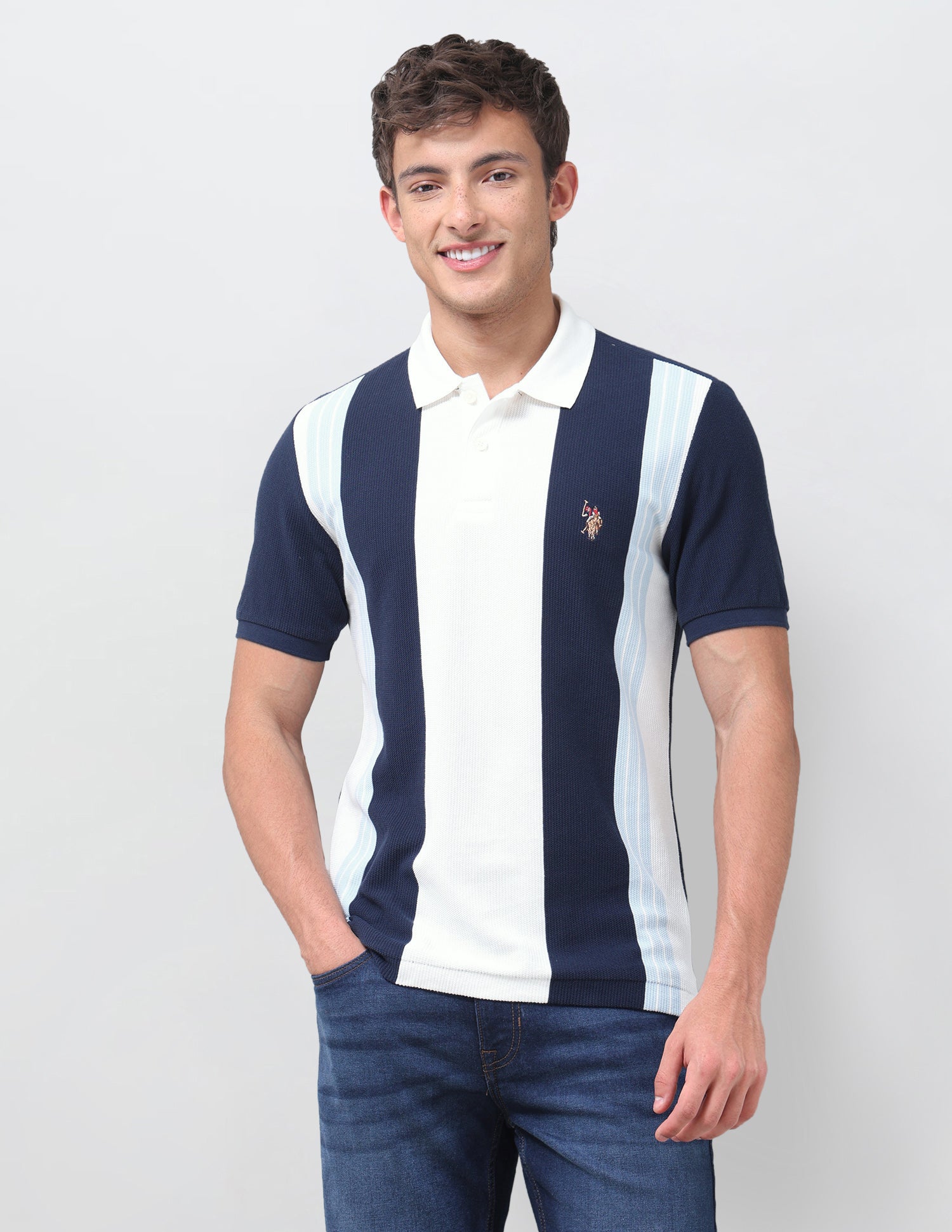 Vertical Striped Muscle Fit Polo Shirt Navy - U.S. Polo Assn. India | Large