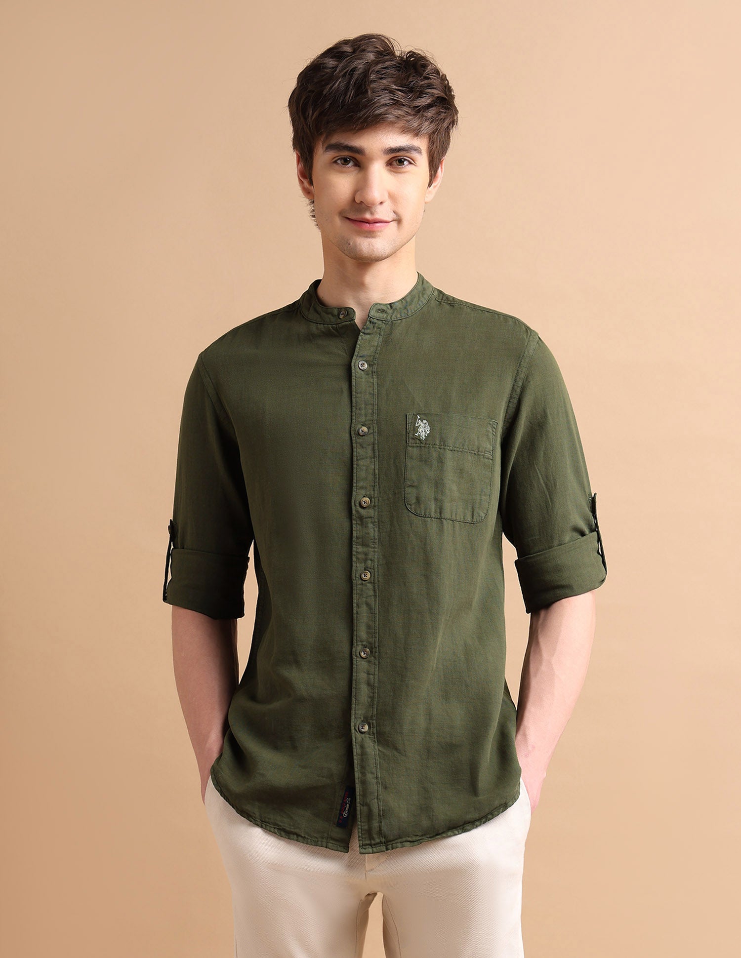 Dyed Linen Shirt Olive - U.S. POLO ASSN. | Large