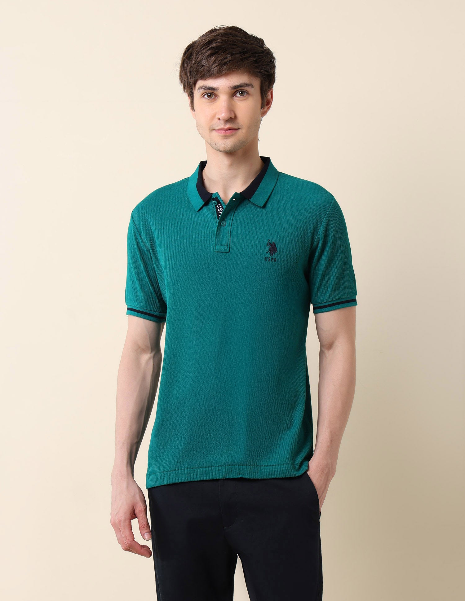 Textured Classic Polo Shirt Teal - U.S. Polo Assn. India | Large