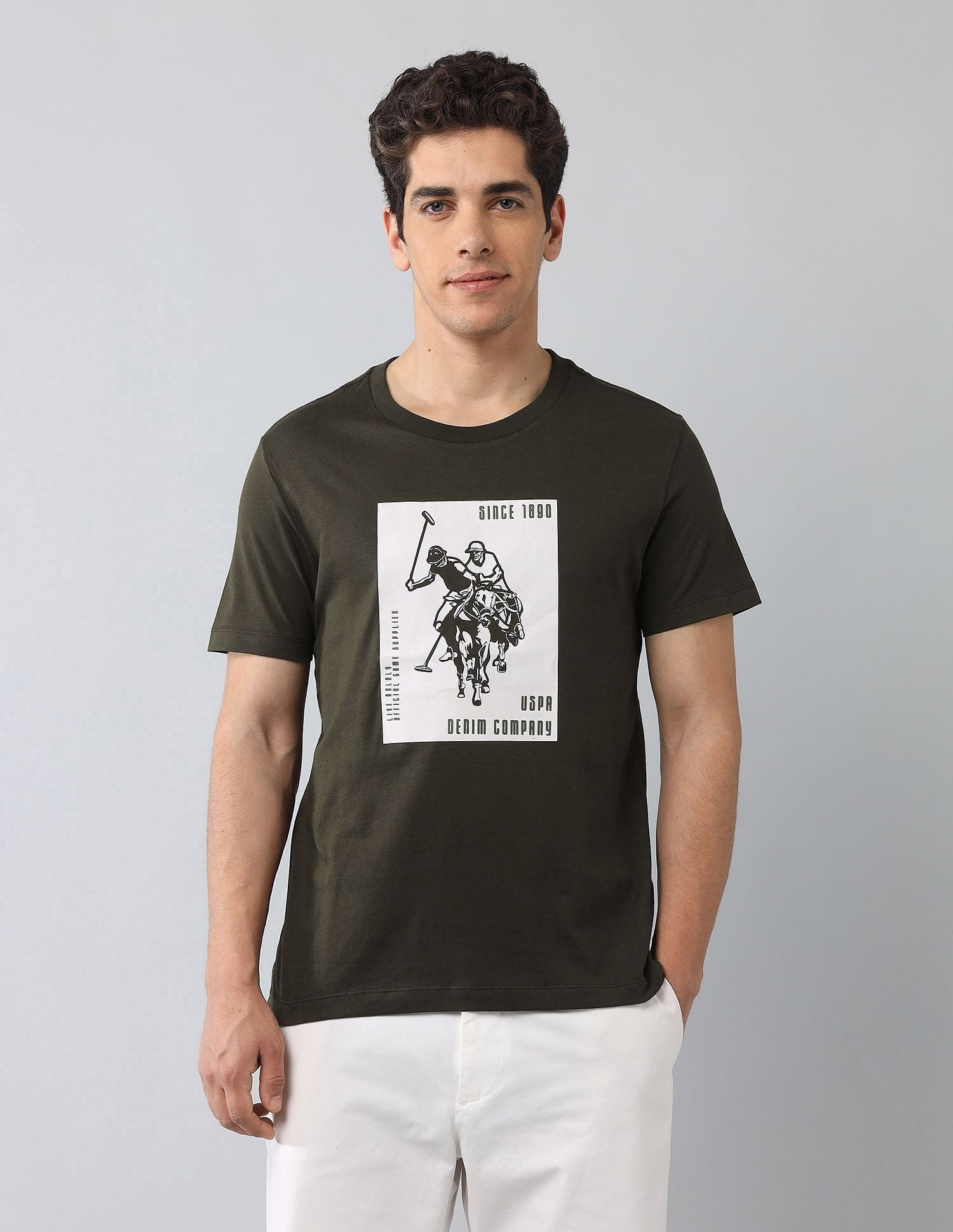 Muscle Fit Brand Printed T-Shirt Olive - U.S. Polo Assn. India | Large