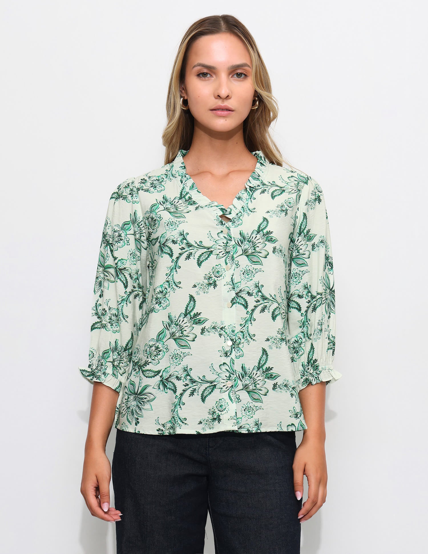 Floral Printed Ruffle Top White - U.S. Polo Assn. India | Large