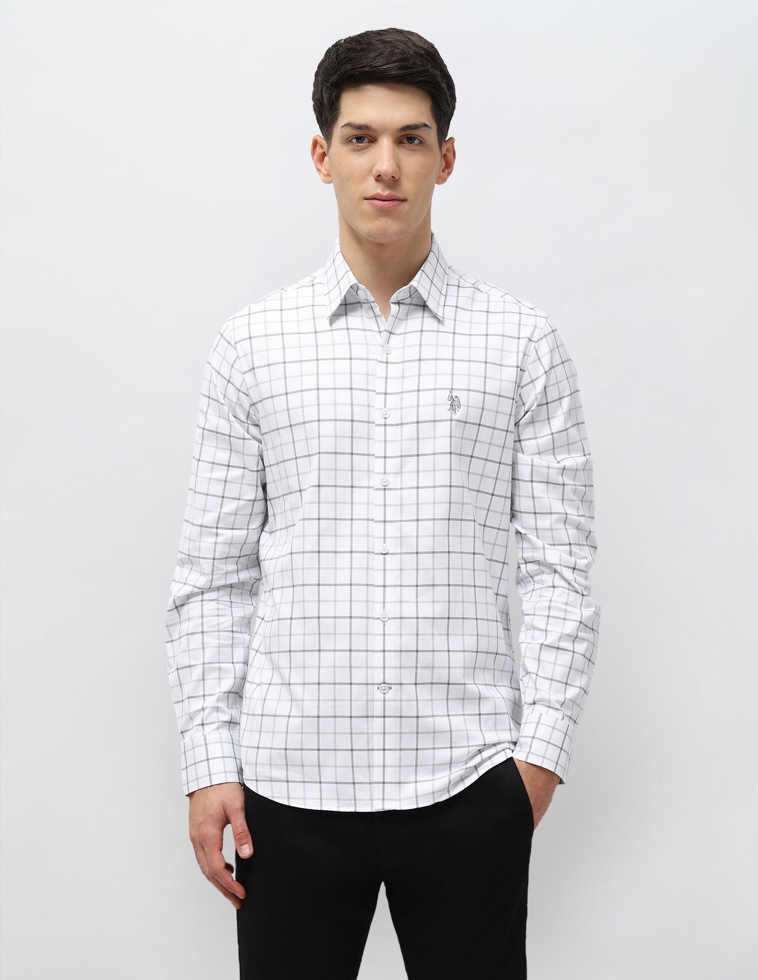 Grid Tattersall Checked Tailored Fit Shirt Grey - U.S. POLO ASSN. | Large