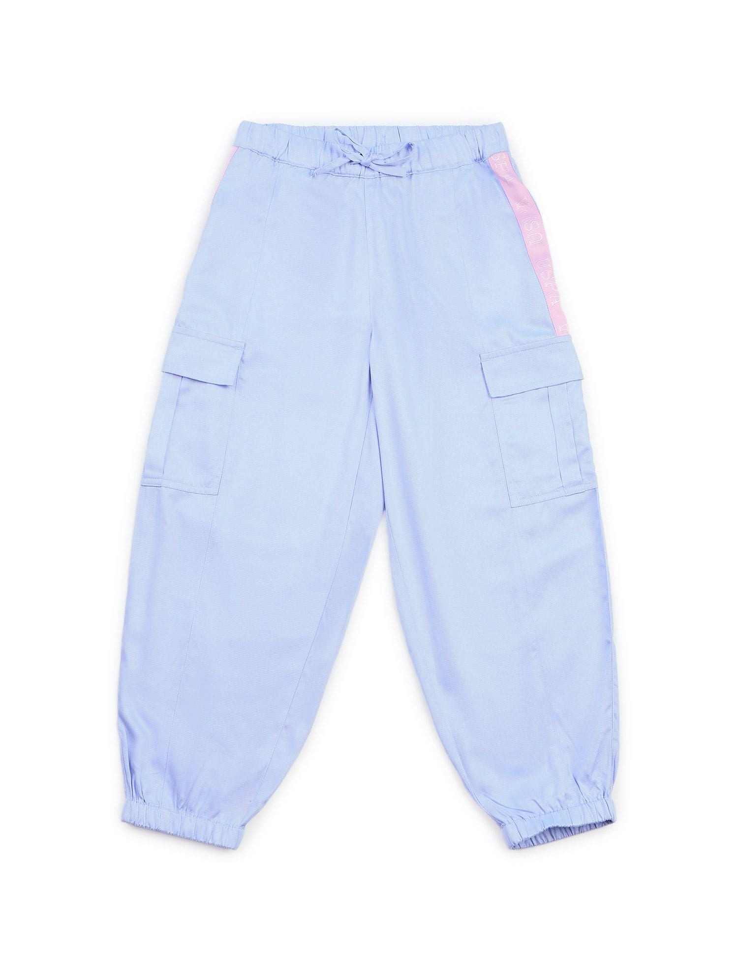 Girls Wide Leg Fit Cargo Trousers Light Blue - U.S. POLO ASSN. | Large