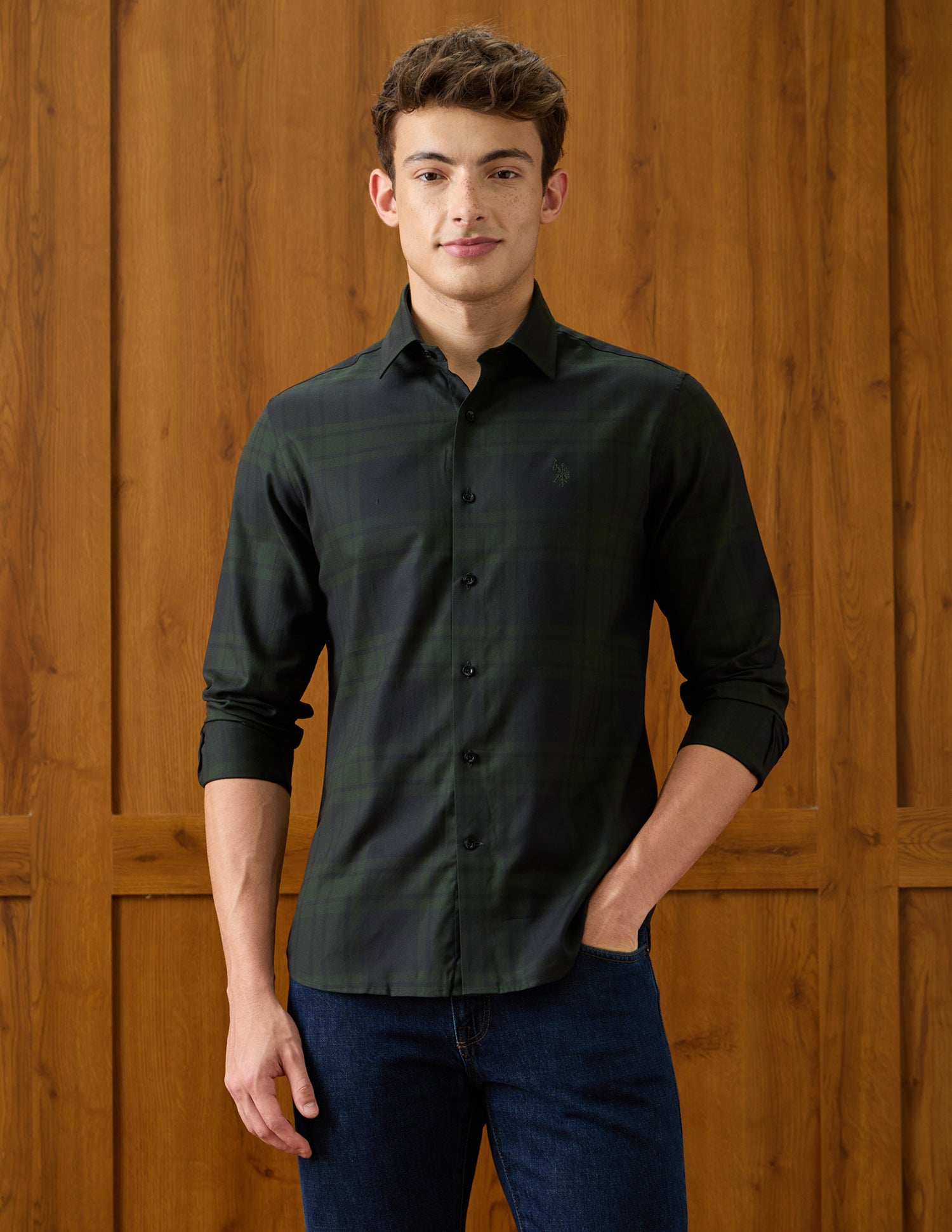 Plaid Checked Regular Fit Shirt Dark Green - U.S. Polo Assn. India | Large