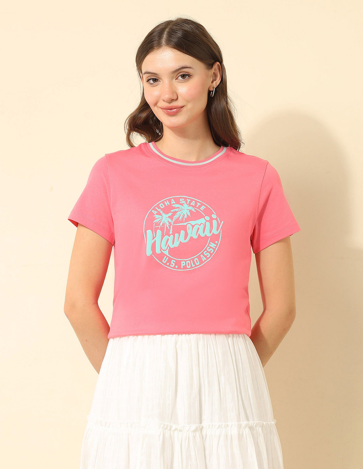 Regular Fit Brand Printed T-Shirt Pink - U.S. POLO ASSN. | Large