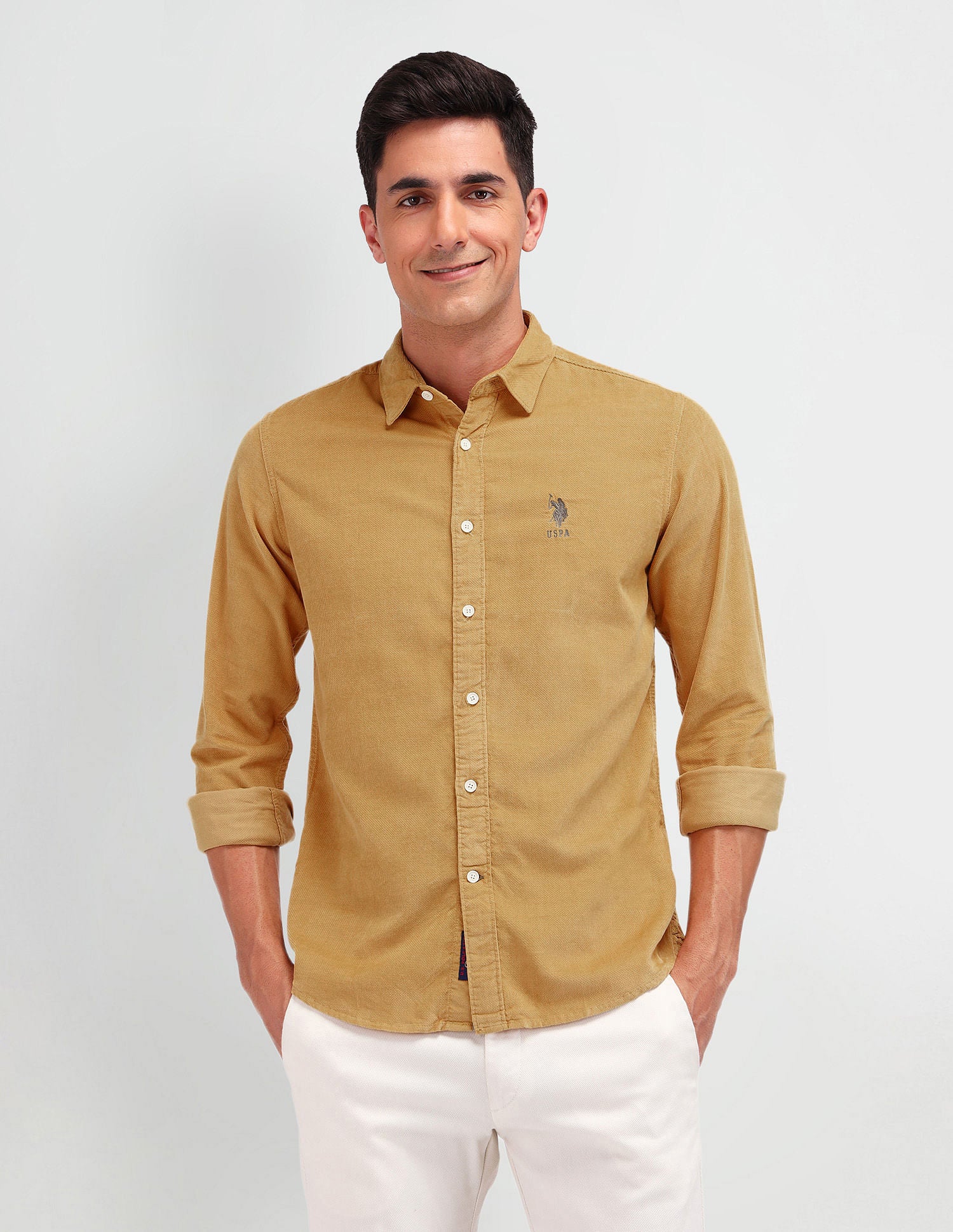 Slim Fit Dobby Shirt Mustard - U.S. Polo Assn. India | Large