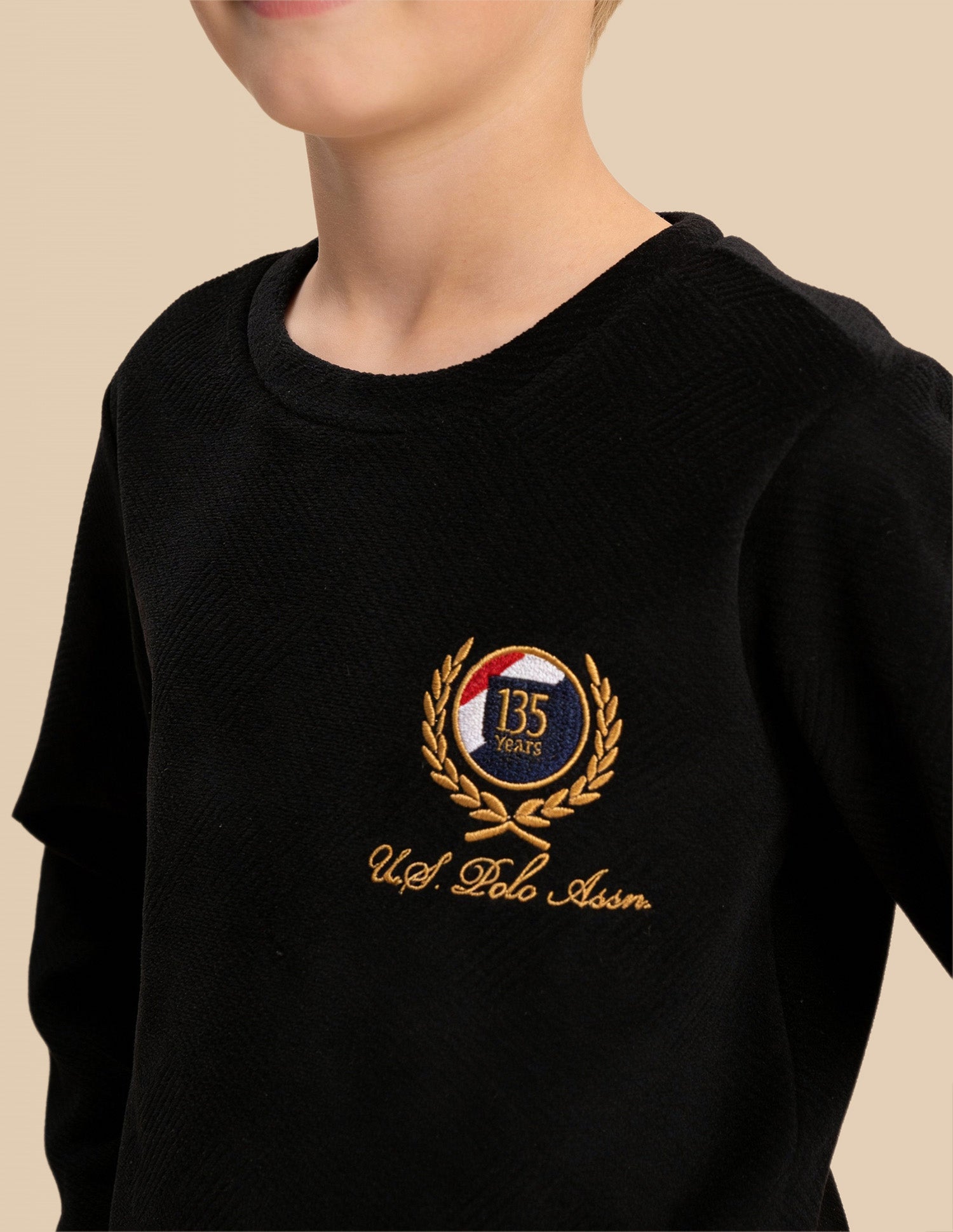 Boys Textured Regular Fit Sweatshirt Black - U.S. POLO ASSN. | Large