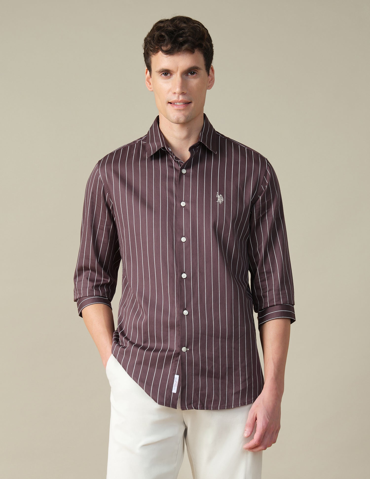 Tailored Fit Vertical Striped Shirt Brown - U.S. Polo Assn. India | Large