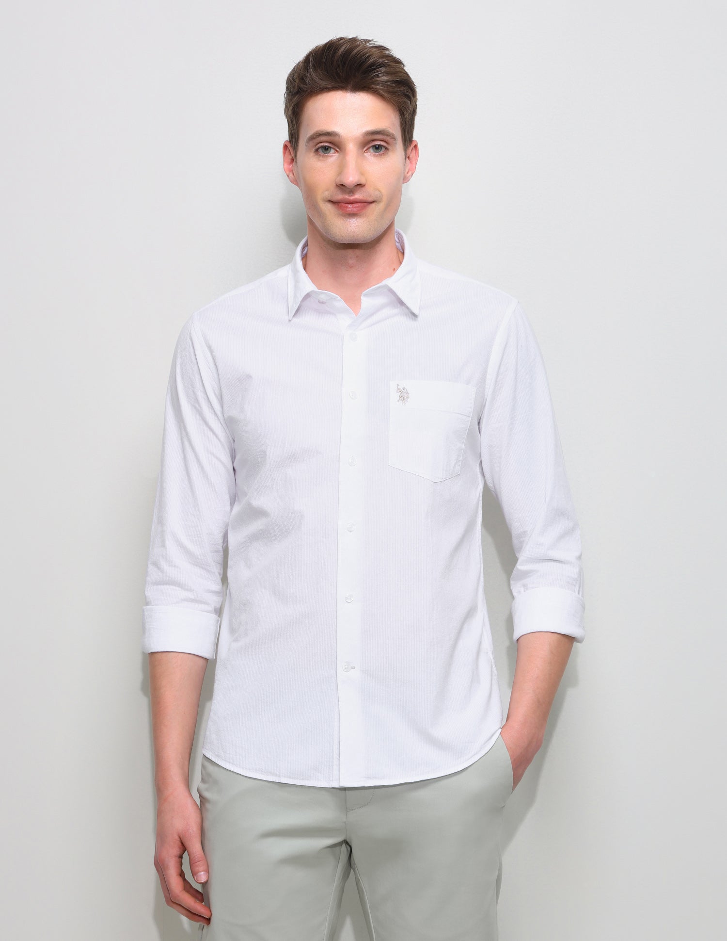 Seersucker Regular Fit Textured Shirt White - U.S. Polo Assn. India | Large