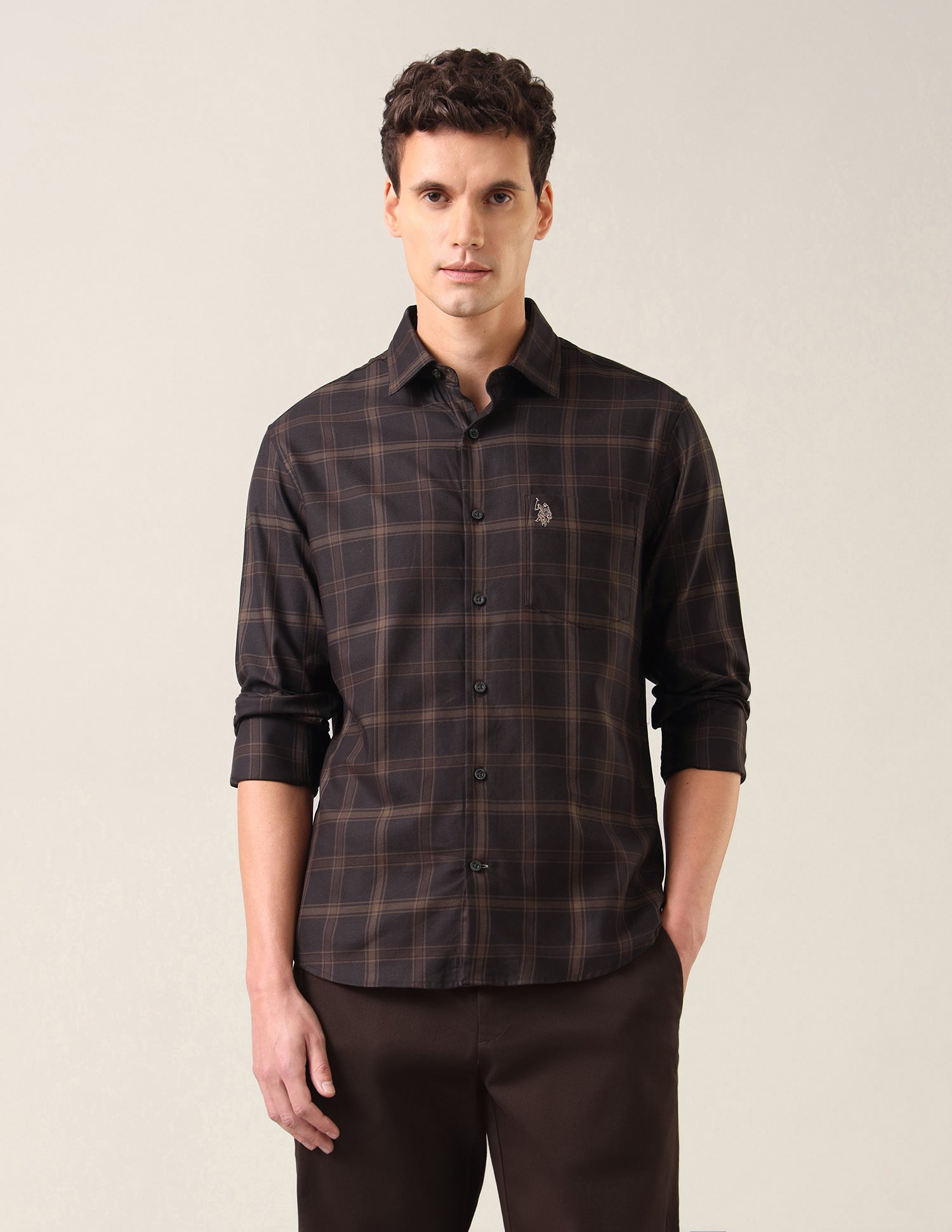 Grid Tattersall Checked Twill Shirt Choco - U.S. Polo Assn. India | Large