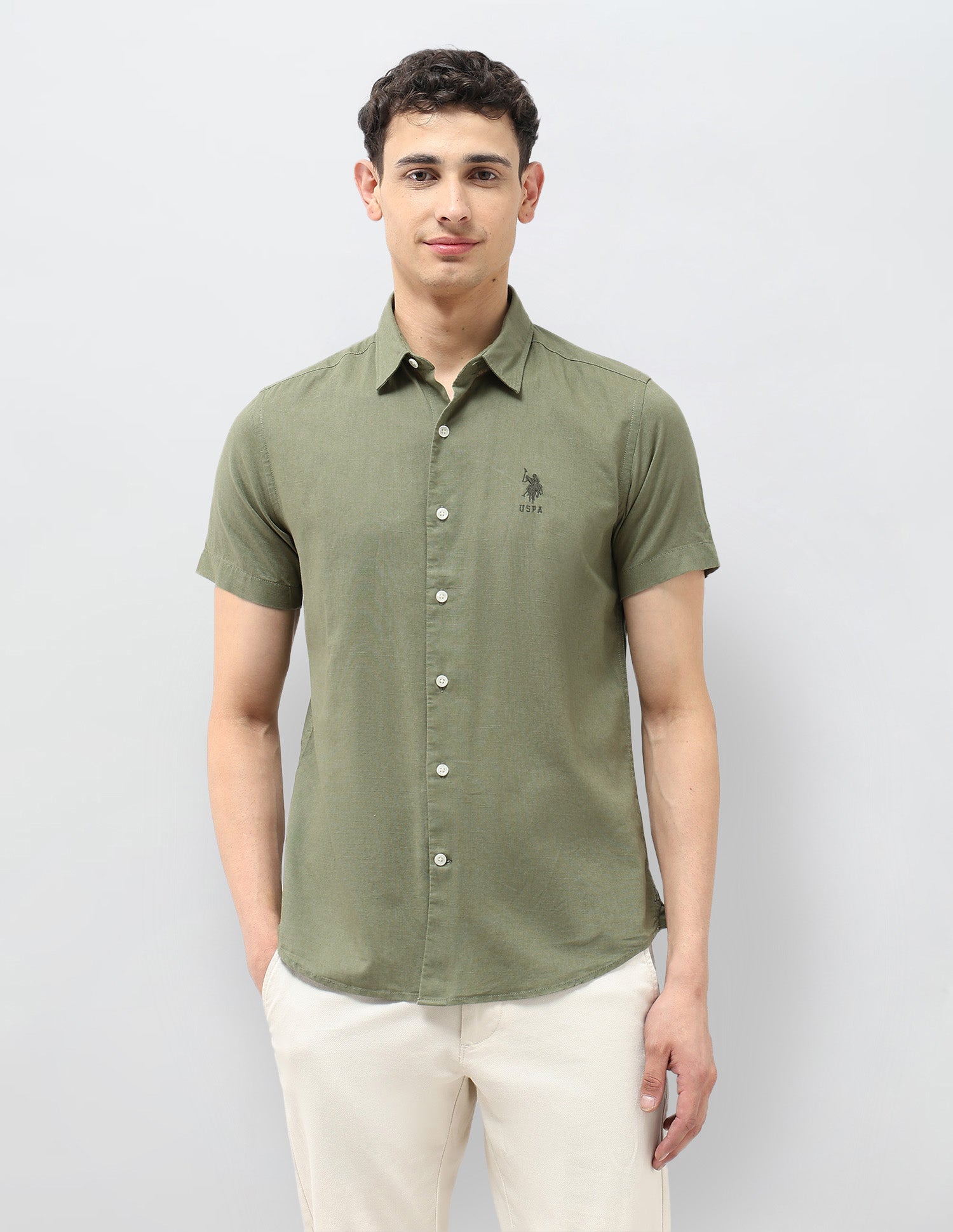 Regular Fit Solid Shirt Light Green - U.S. Polo Assn. India | Large