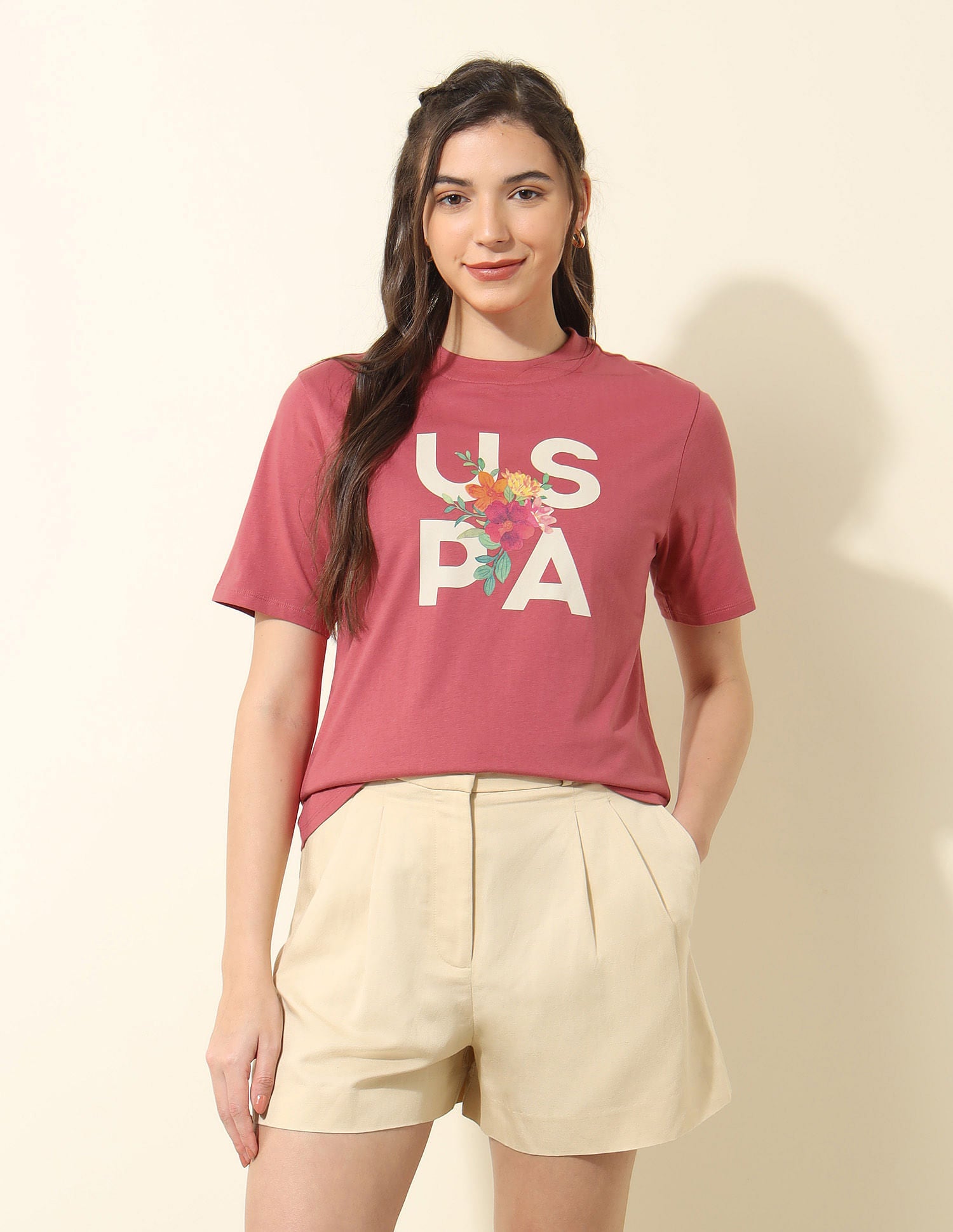 Boxy Fit Brand Printed T-Shirt Pink - U.S. POLO ASSN. | Large