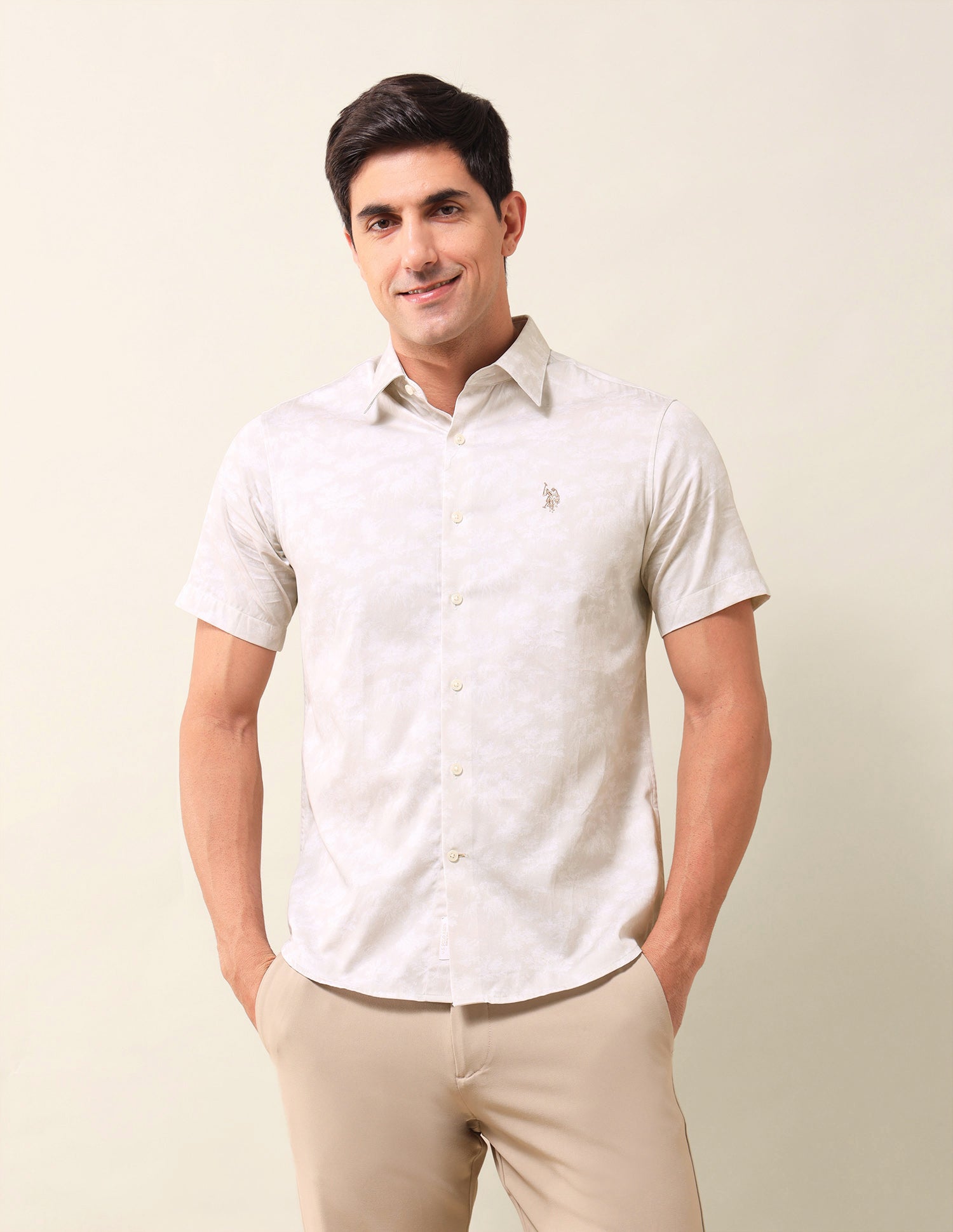 All-Over Printed Tailored Fit Shirt Khaki - U.S. POLO ASSN. | Large