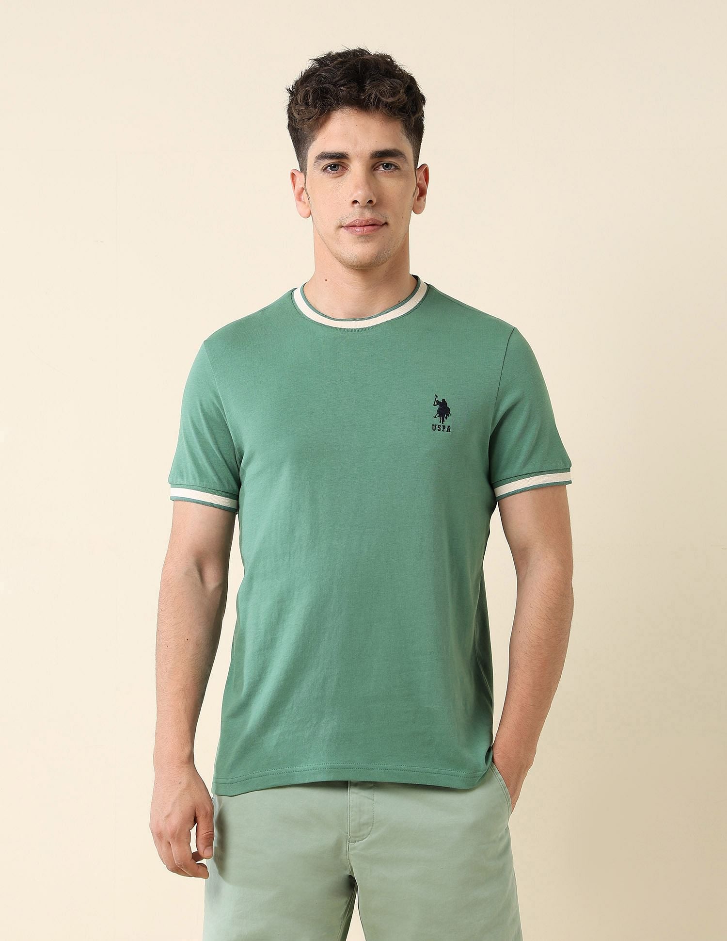 Solid Slim Fit T-Shirt Green - U.S. Polo Assn. India | Large