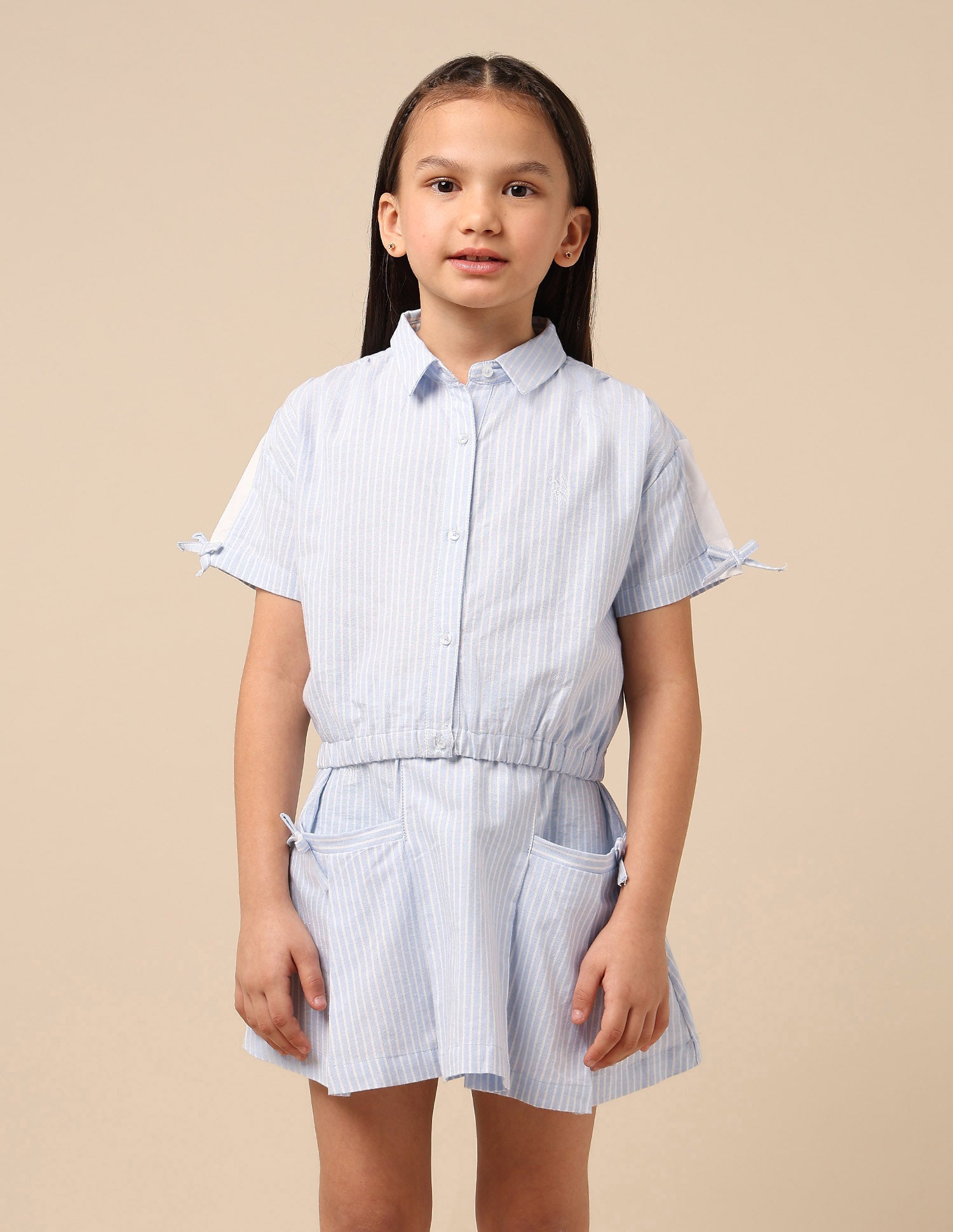 Girls Striped Regular Fit Top Light Blue - U.S. POLO ASSN. | Large