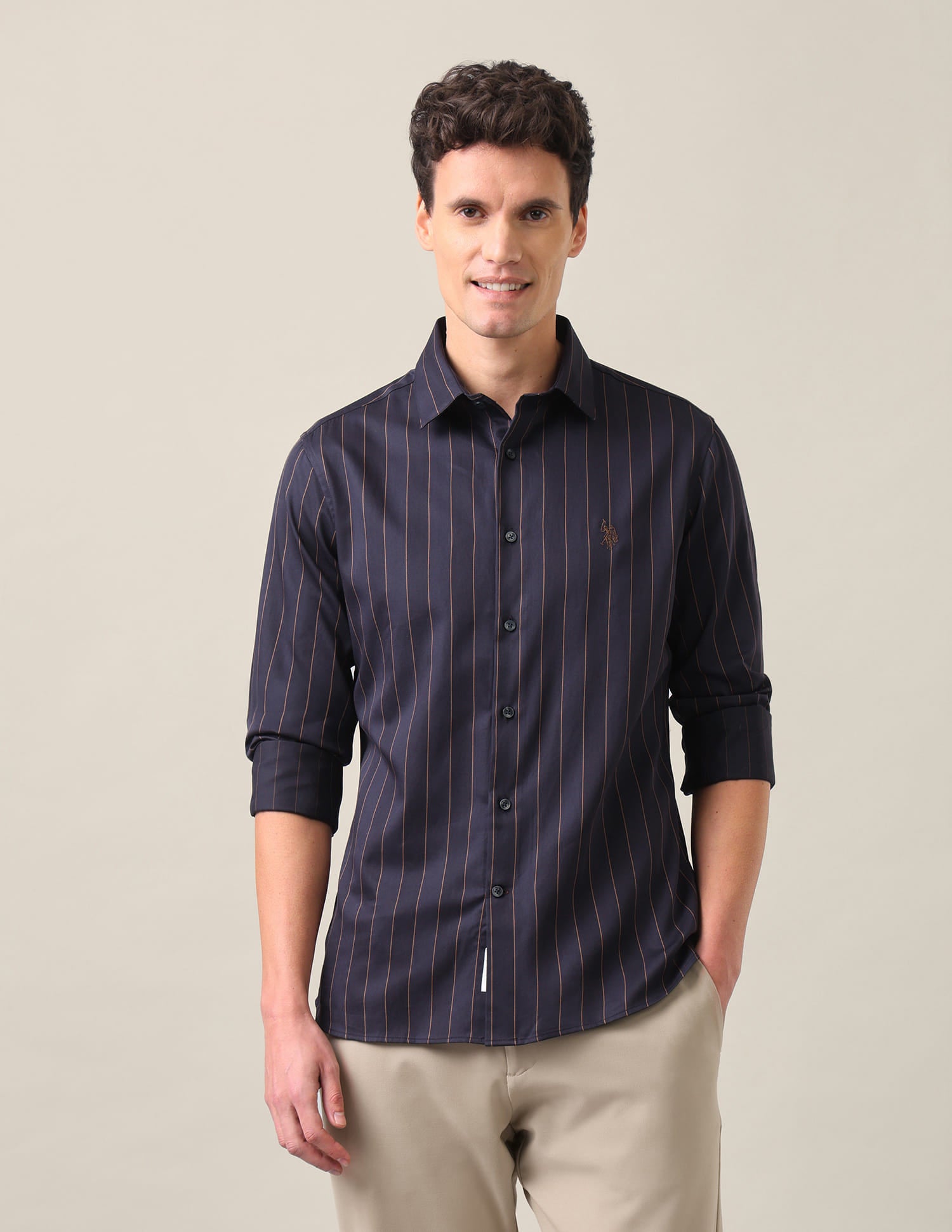 Vertical Striped Tailored Fit Shirt Dark Purple - U.S. Polo Assn. India | Large