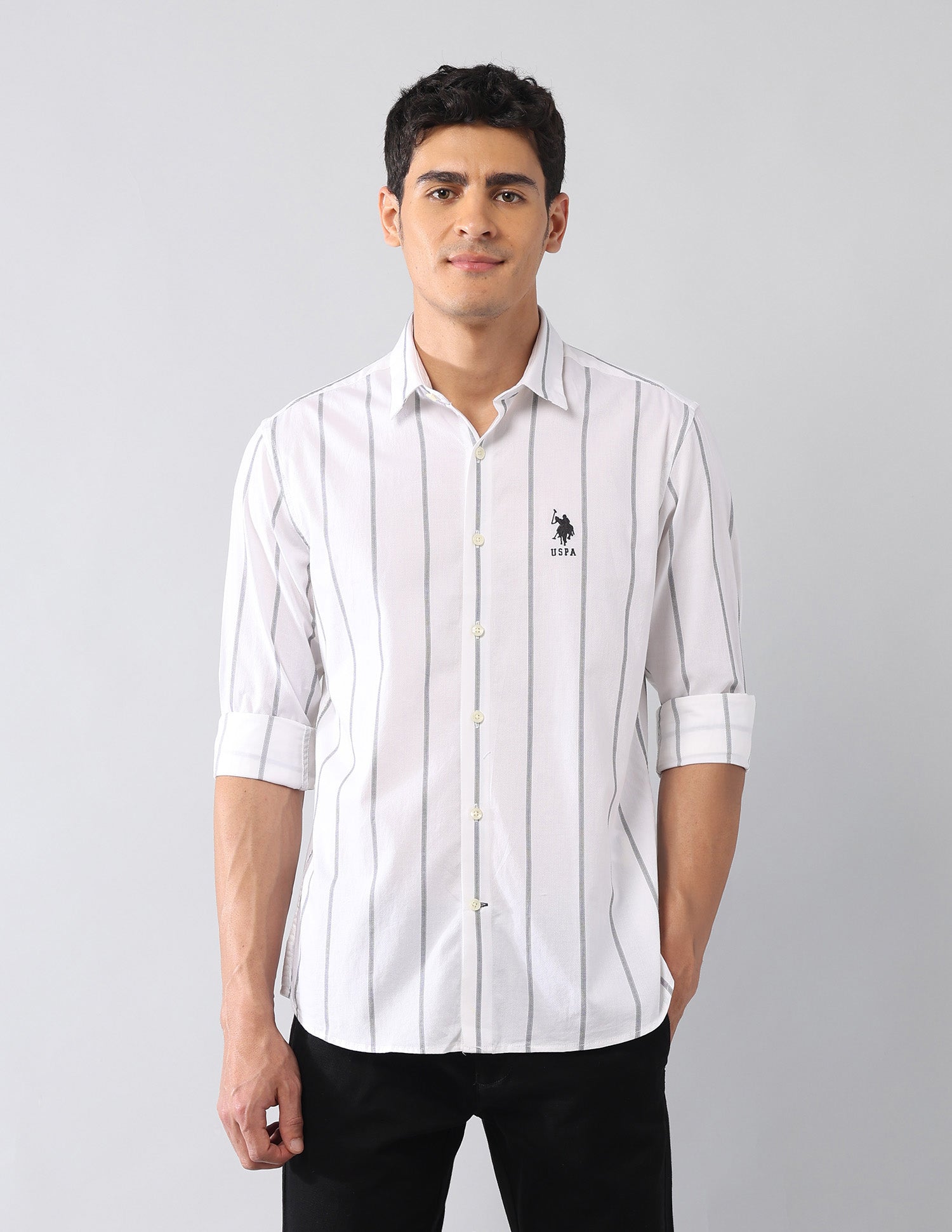 Vertical Striped Dobby Regular Fit Shirt White - U.S. Polo Assn. India | Large
