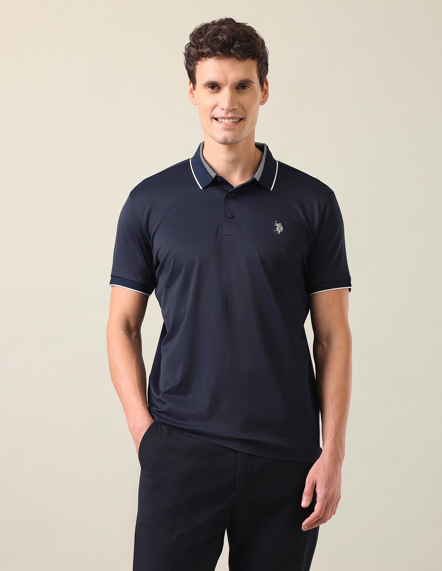 Textured Slim Fit Polo Shirt Navy - U.S. Polo Assn. India | Large