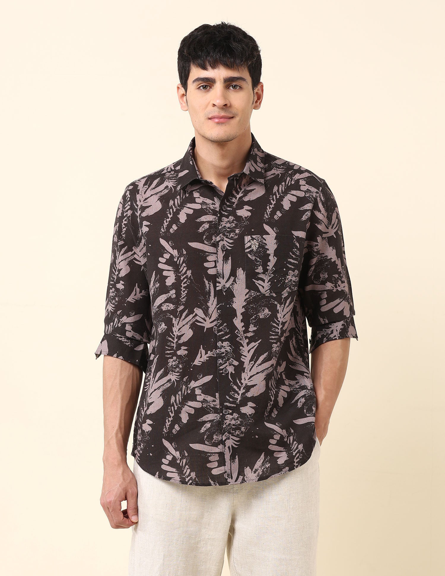 Tropical Printed Tailored Fit Shirt Choco - U.S. Polo Assn. India | Large