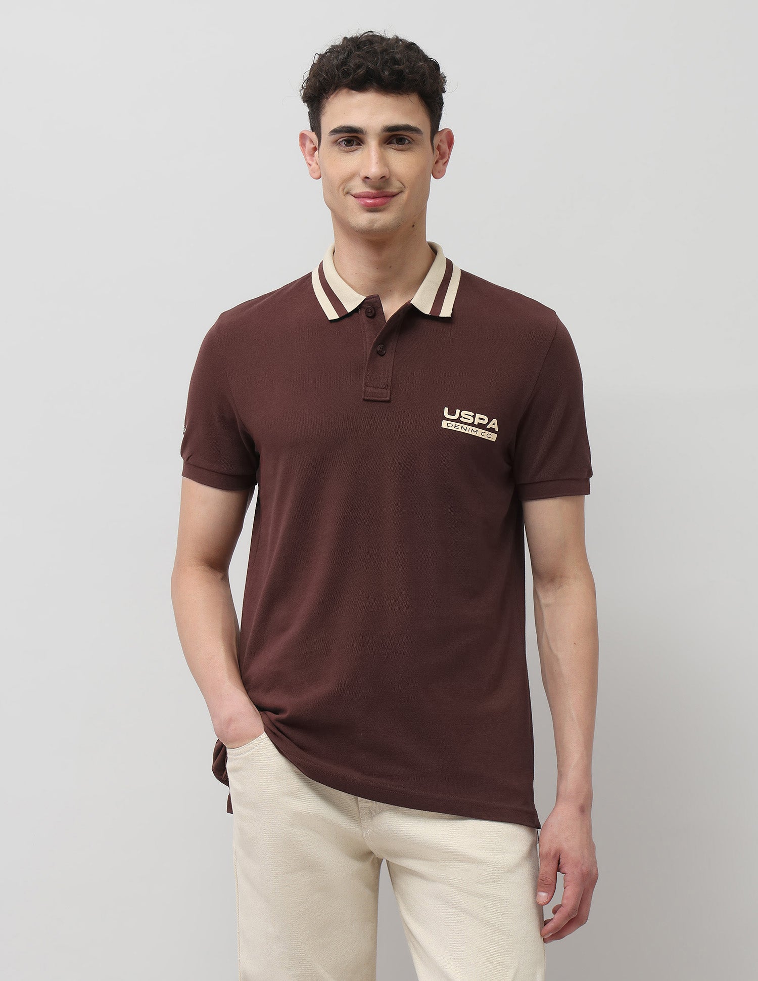Solid Pure Cotton Polo Shirt Dark Brown - U.S. Polo Assn. India | Large