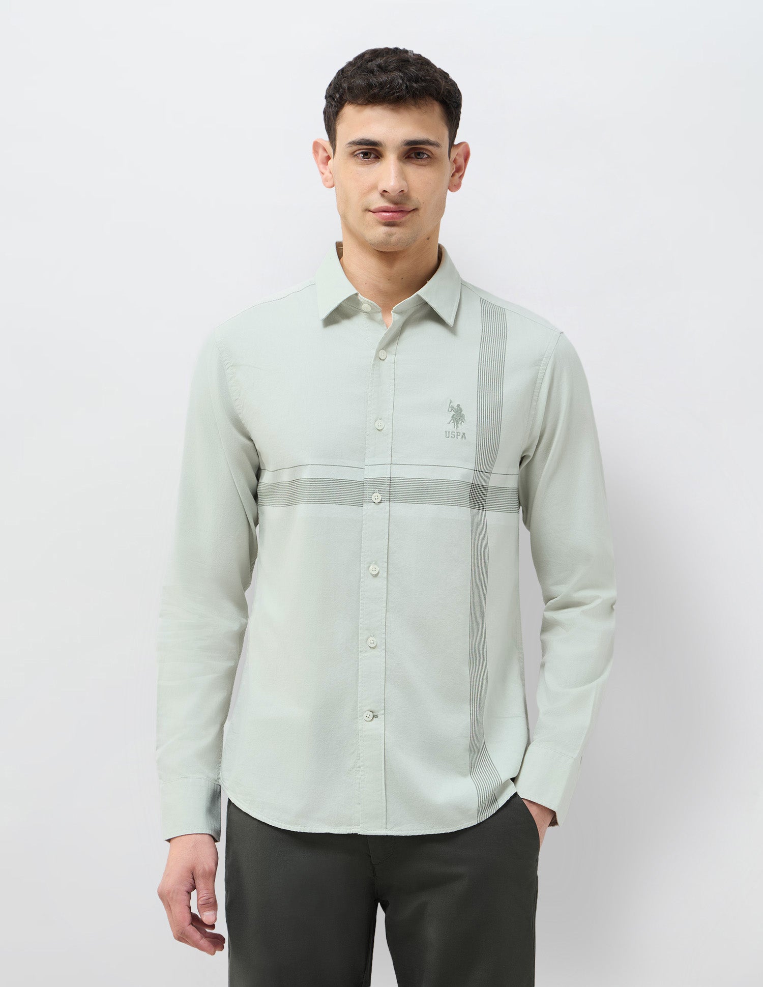 Tailored Fit Vertical Striped Shirt Green - U.S. Polo Assn. India | Large