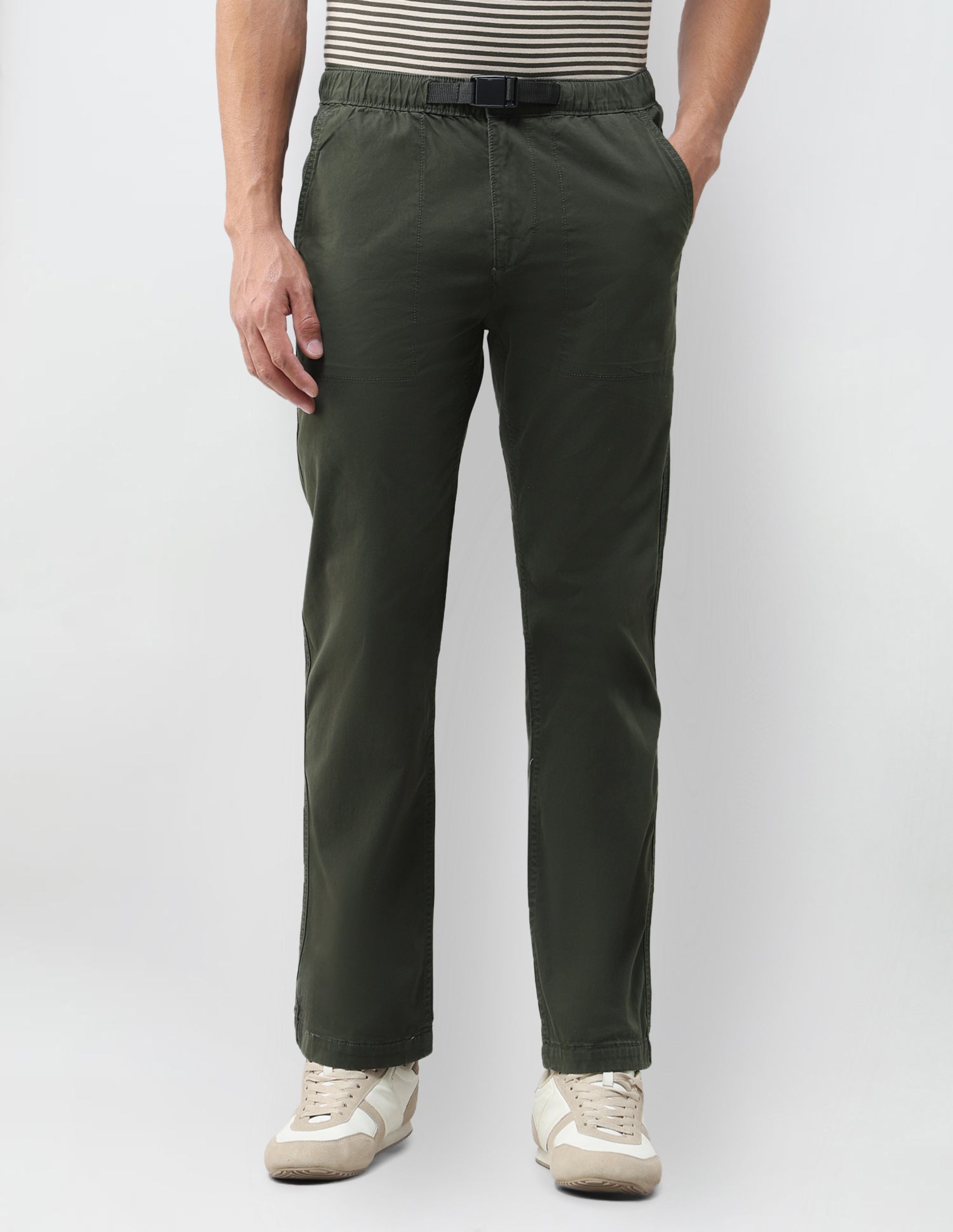 Twill Harold Slim Straight Fit Trousers Dark Olive - U.S. Polo Assn. India | Large