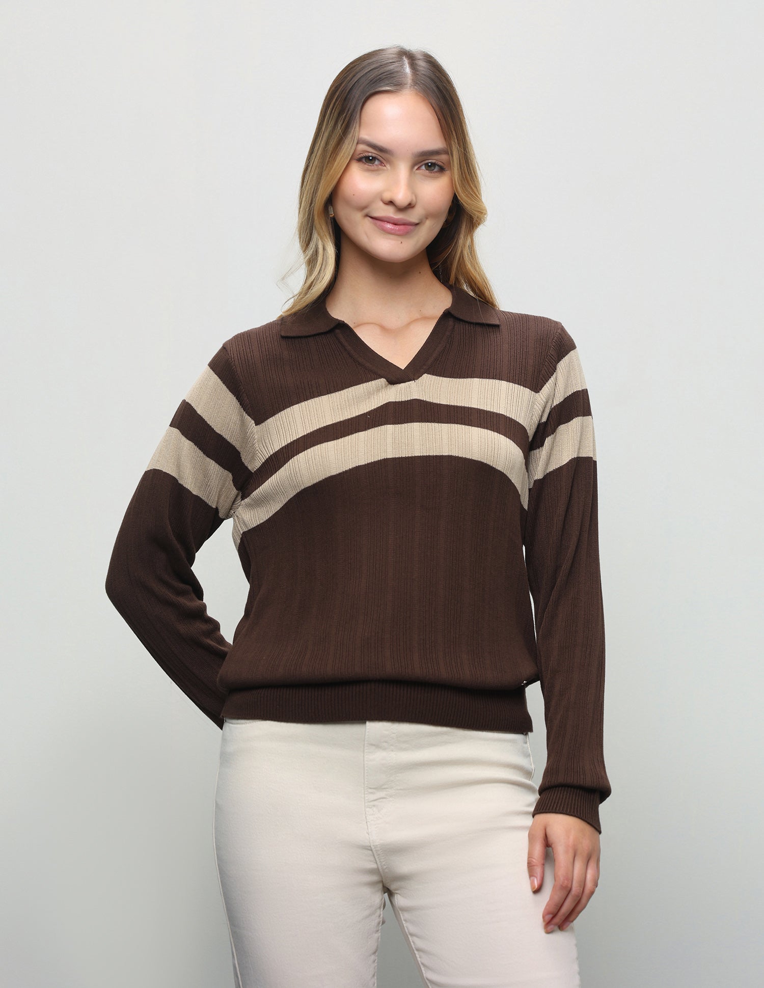 Horizontal Striped Relaxed Fit Top Dark Brown - U.S. Polo Assn. India | Large
