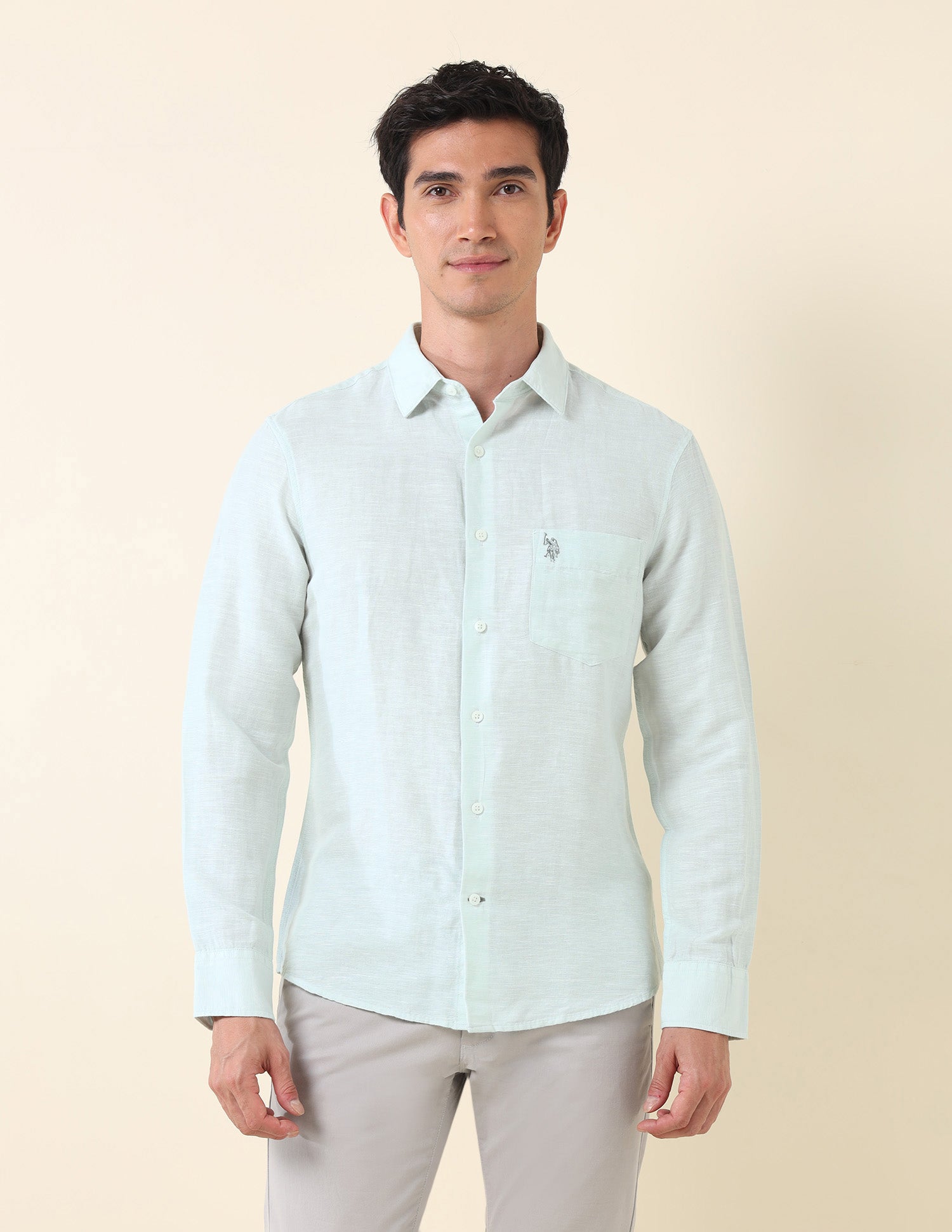 Textured Tailored Fit Shirt Light Green - U.S. Polo Assn. India | Large
