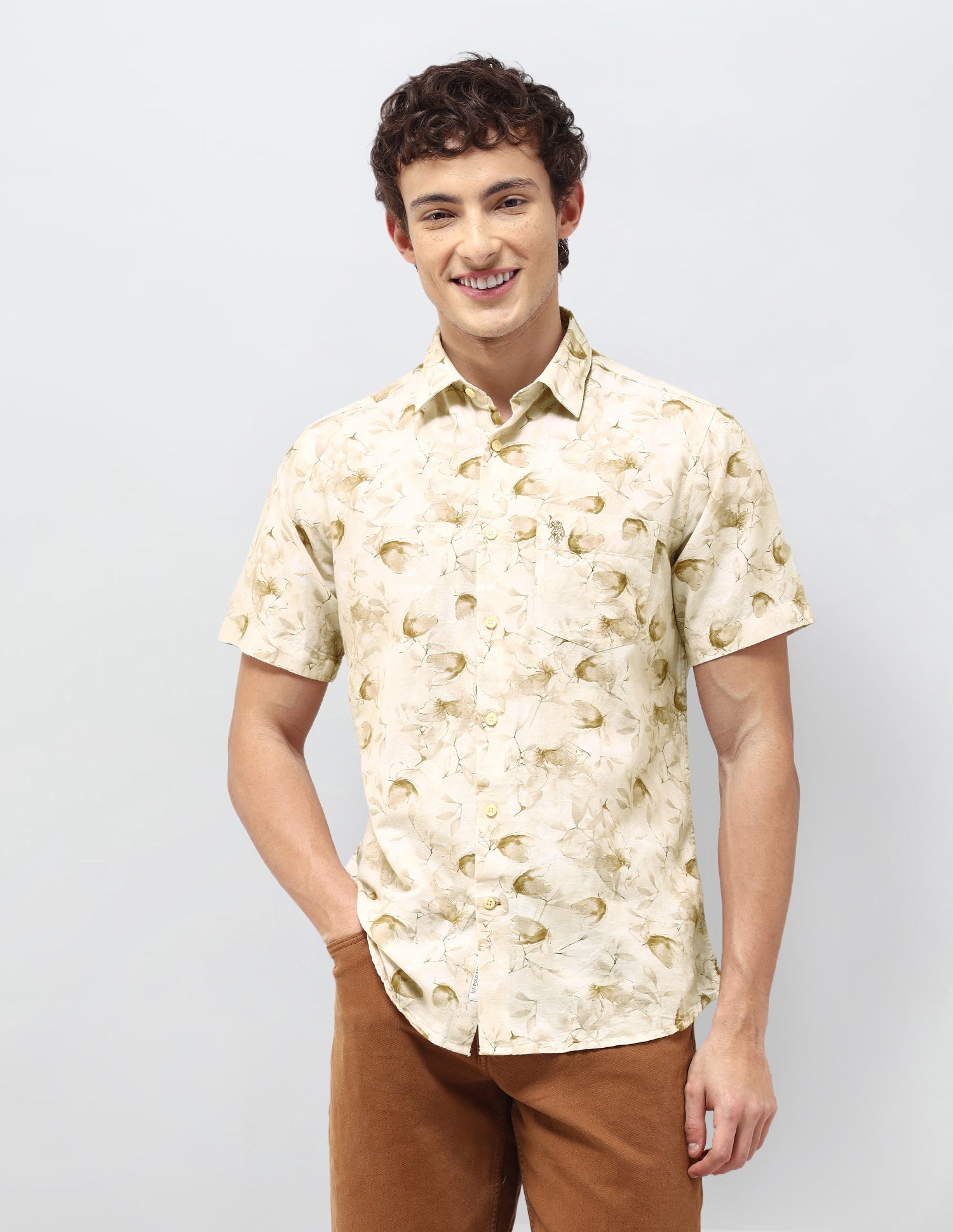All-Over Printed Regular Fit Shirt Beige - U.S. Polo Assn. India | Large