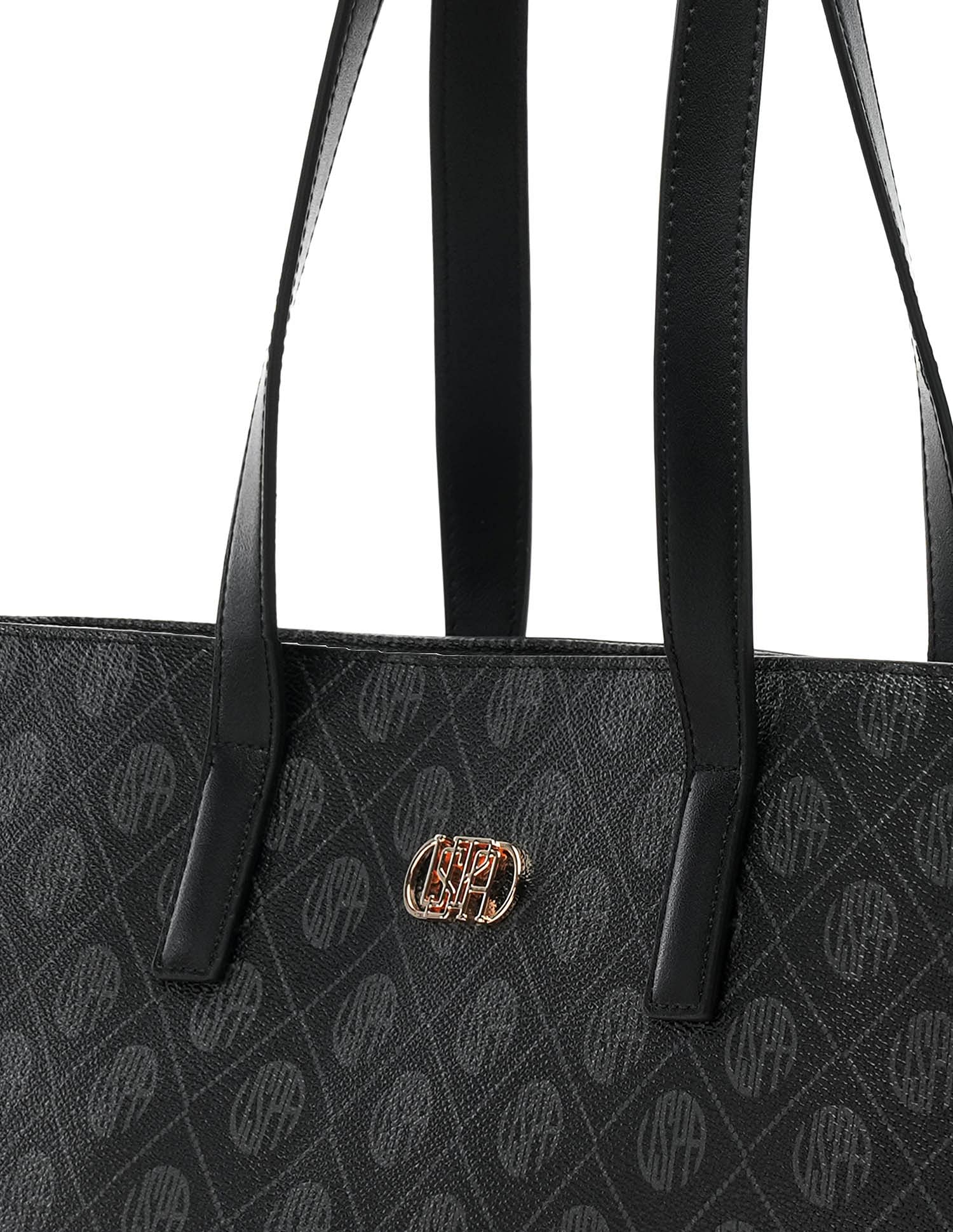Isla Monogram Tote Handbag Black - U.S. Polo Assn. India | Large