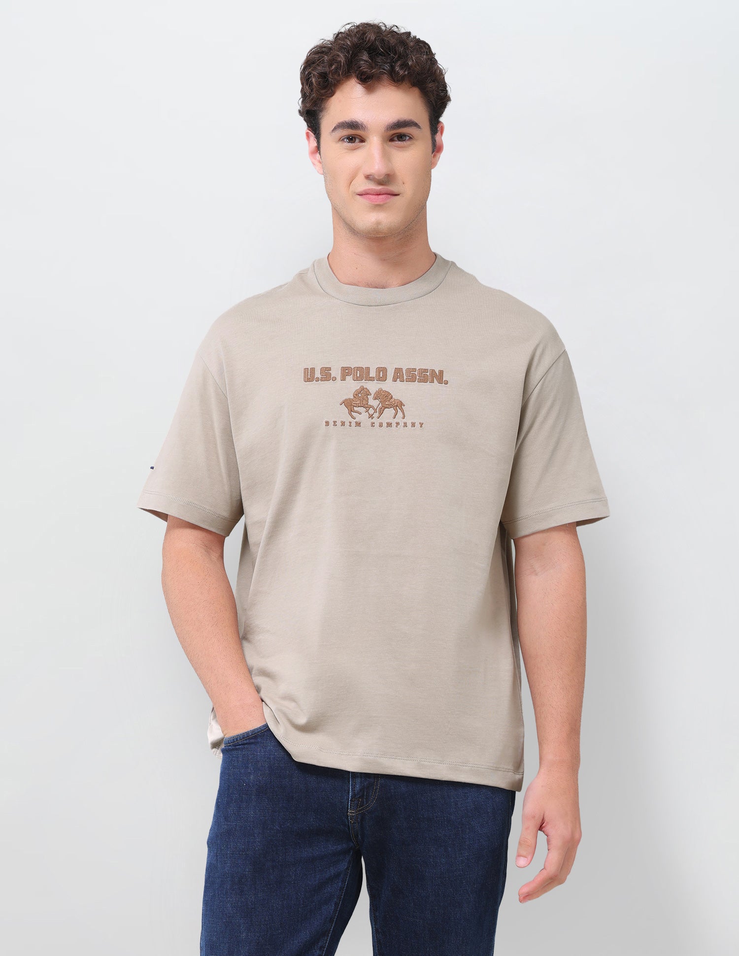 Brand Embroidered Slim Fit T-Shirt Beige - U.S. Polo Assn. India | Large