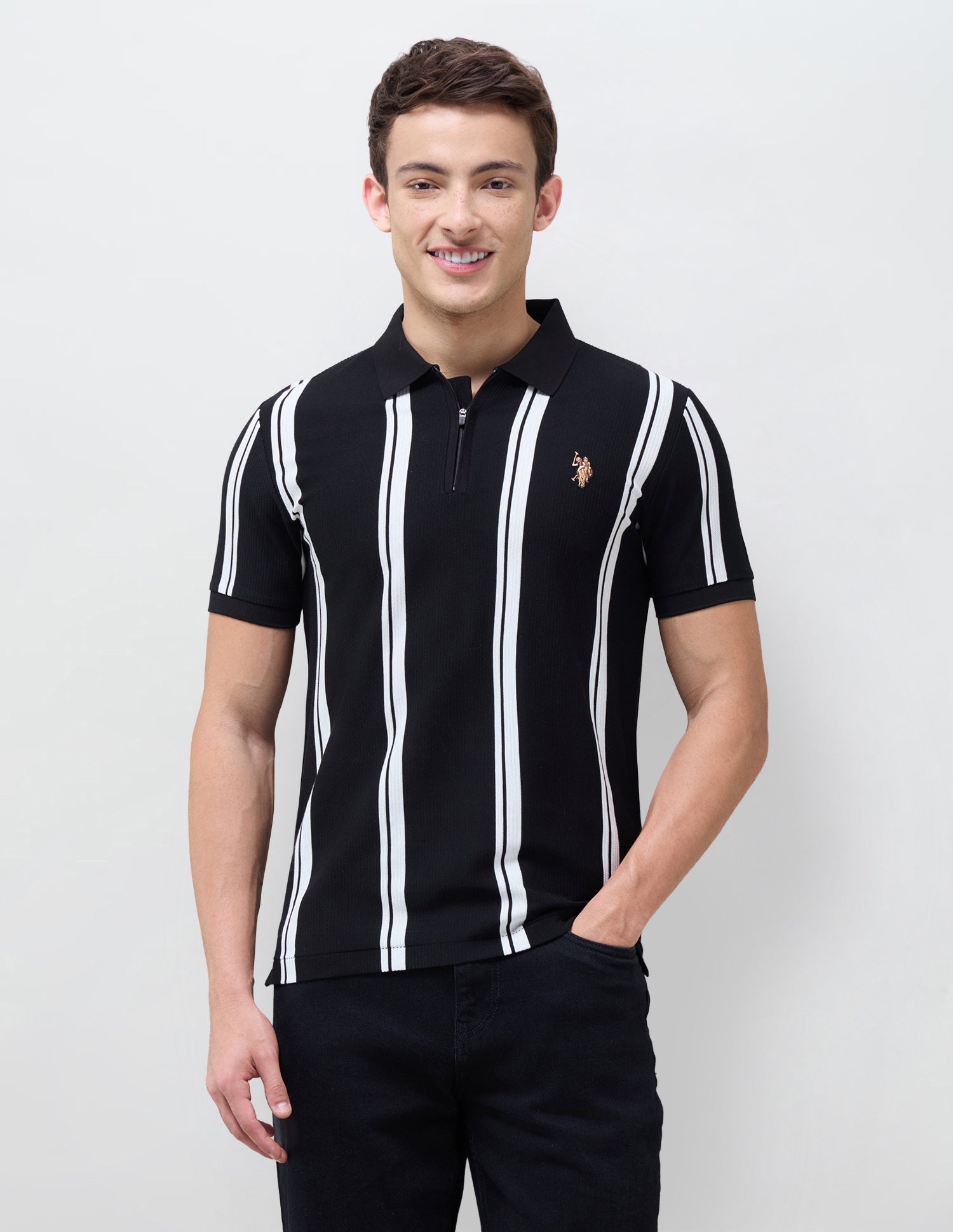 Vertical Striped Slim Fit Polo Shirt Black - U.S. Polo Assn. India | Large