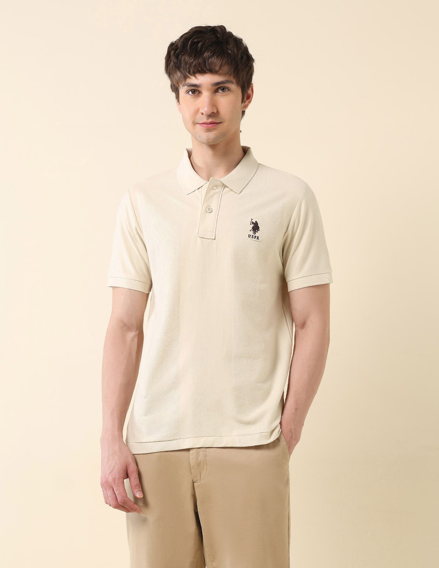 Textured Classic Polo Shirt Beige - U.S. Polo Assn. India | Large