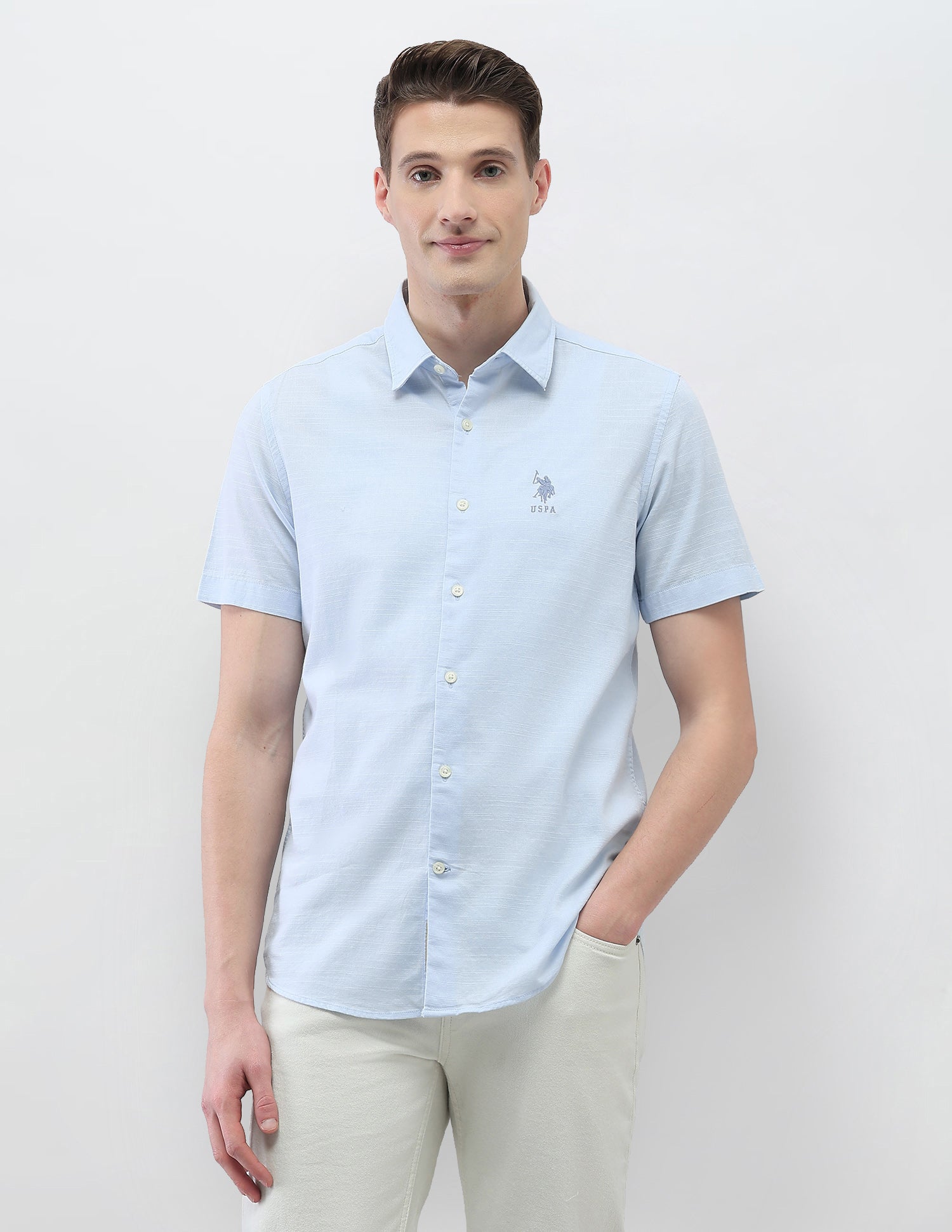 Solid Motel On The Coast Shirt Light Blue - U.S. Polo Assn. India | Large
