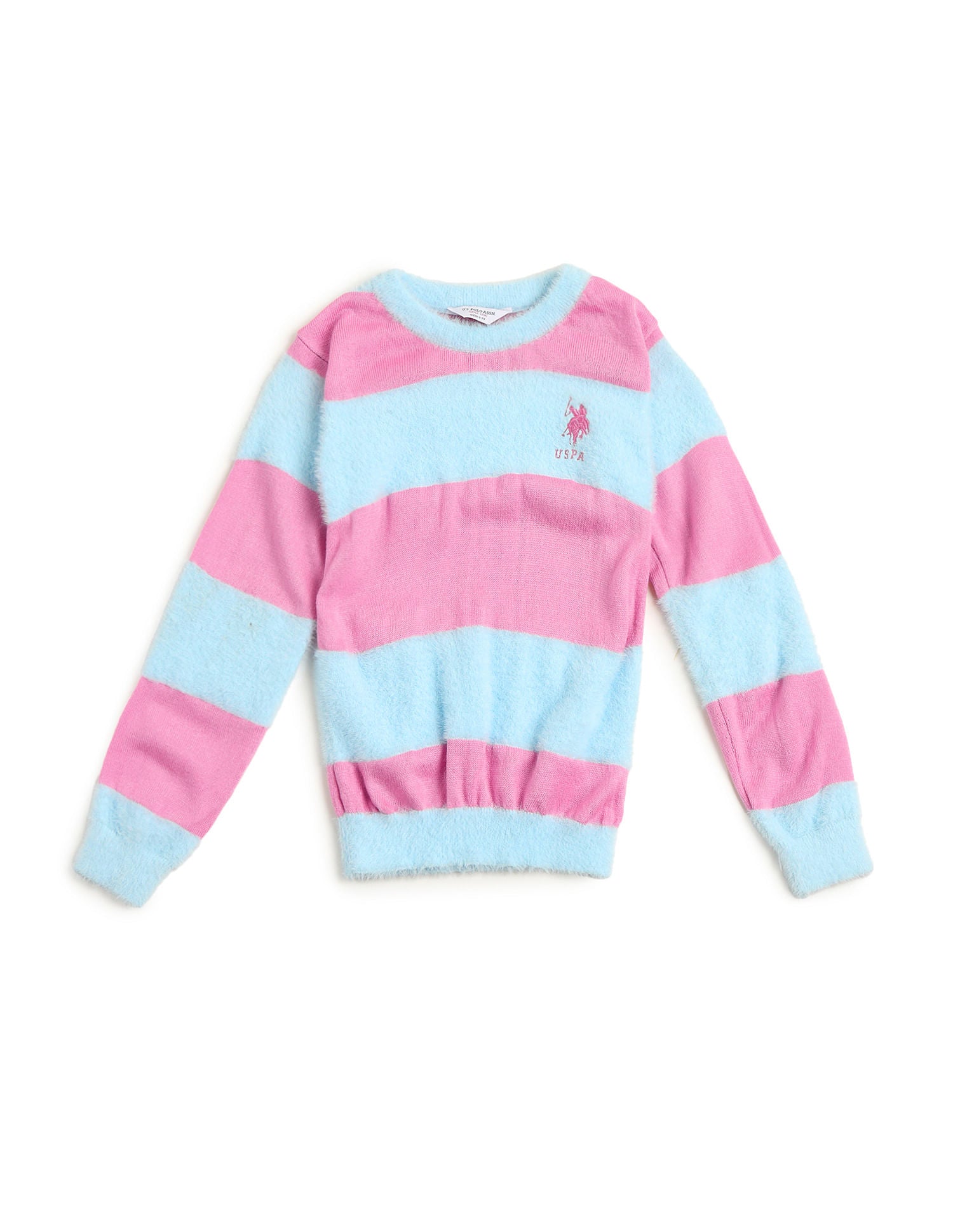 Girls Horizontal Stripe Sweater Neon Pink - U.S. POLO ASSN. | Large