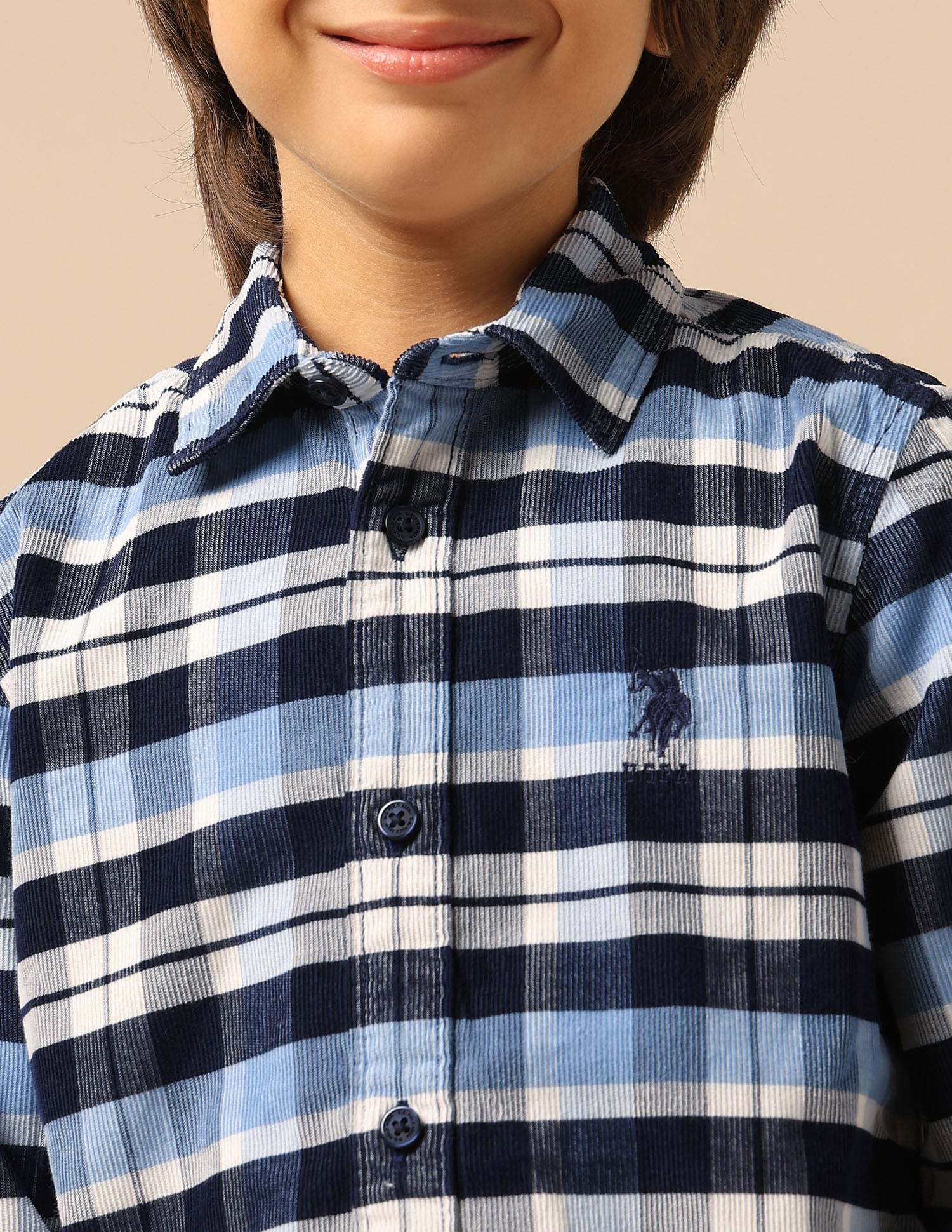 Boys Plaid Checked Corduroy Shirt Indigo - U.S. POLO ASSN. | Large