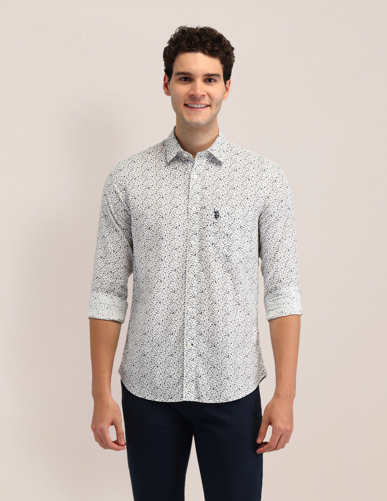 Tailored Fit Poplin Shirt Off-white - U.S. Polo Assn. India | Large