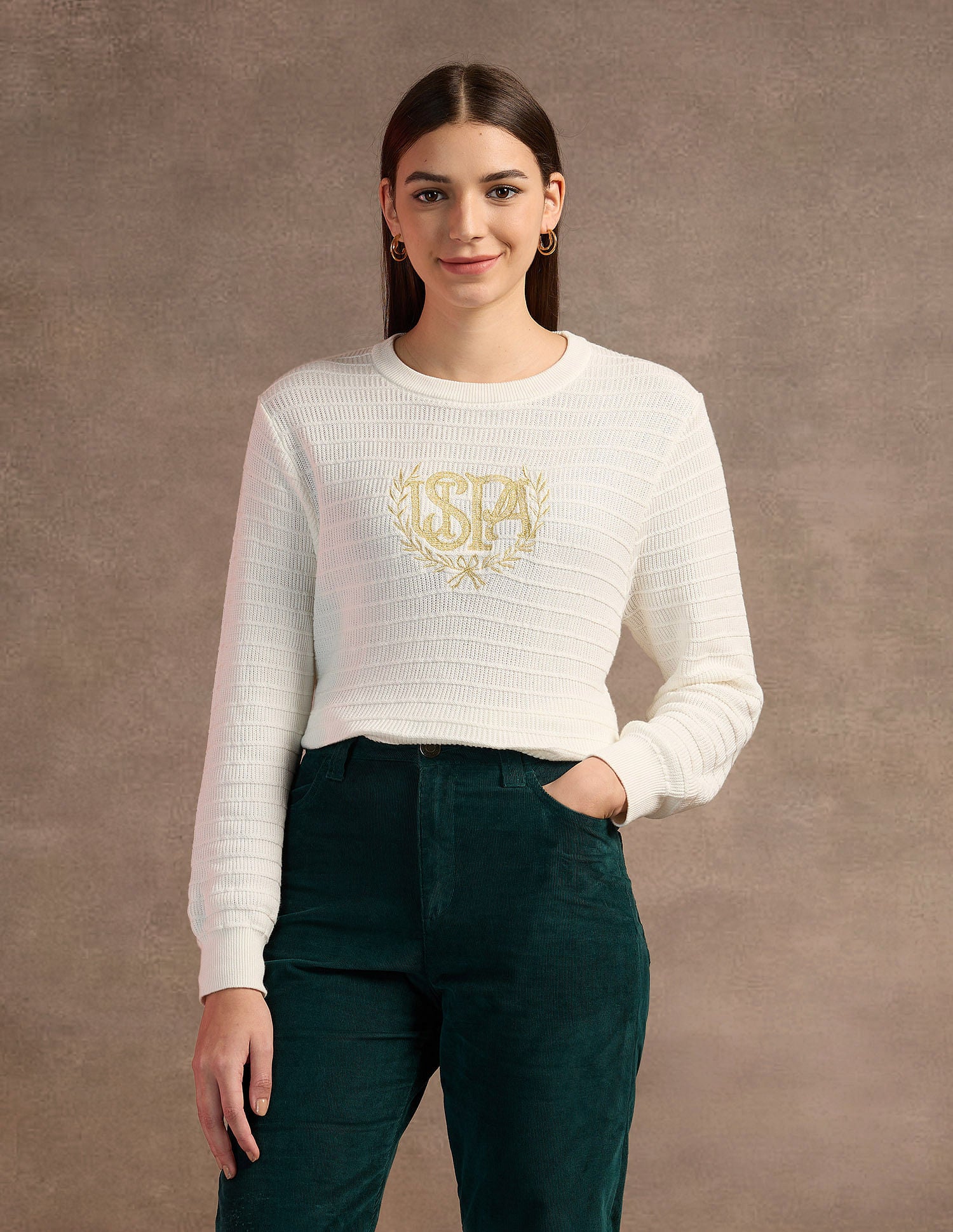 Crest Logo Cotton Sweater Off White - U.S. Polo Assn. India | Large