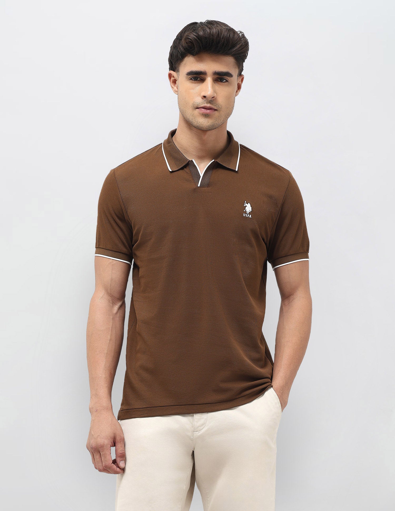 Solid Regular Fit Polo Shirt Brown - U.S. POLO ASSN. | Large