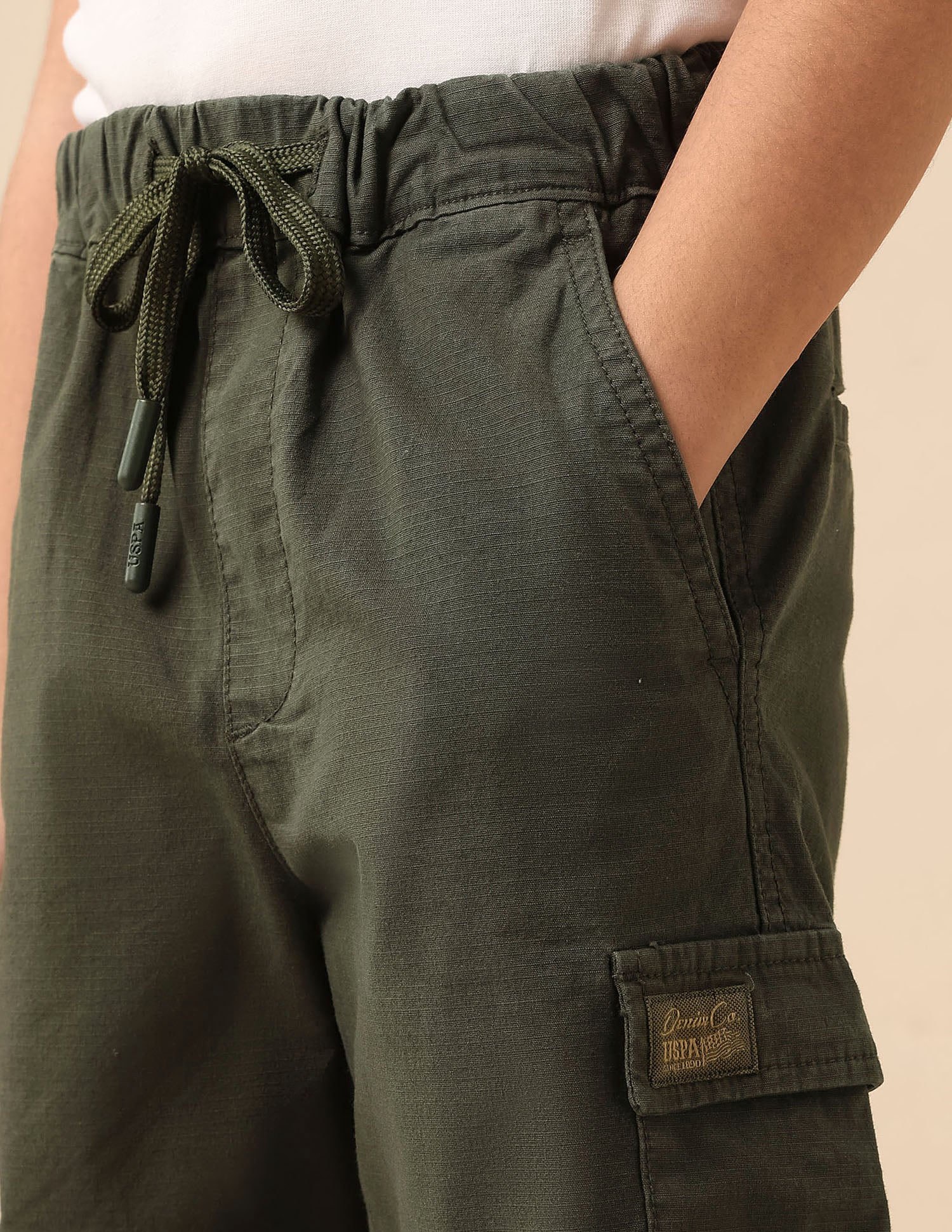 Boys Relaxed Fit Textured Cargo Shorts Olive - U.S. POLO ASSN. | Large