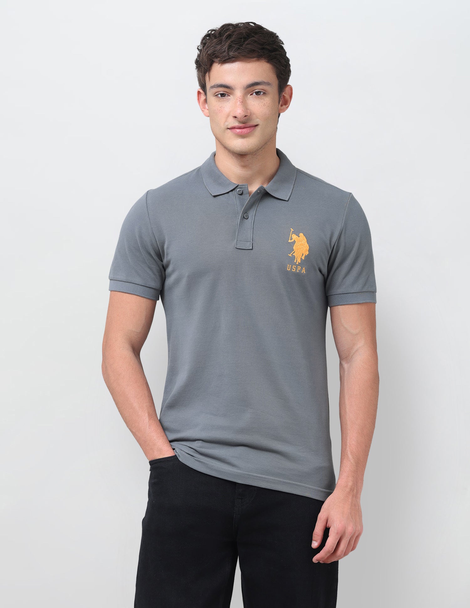 Solid Regular Fit Polo Shirt Dark Grey - U.S. Polo Assn. India | Large