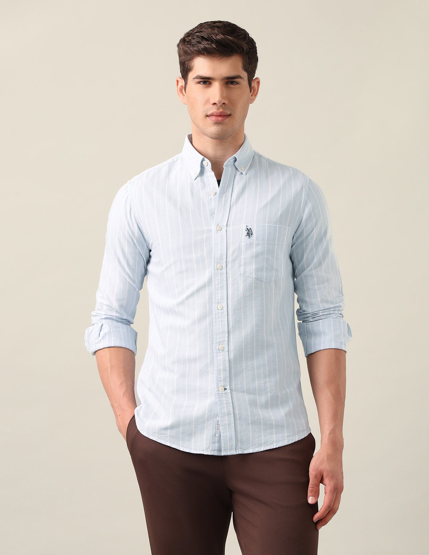 Vertical Striped Oxford Shirt Light Blue - U.S. Polo Assn. India | Large