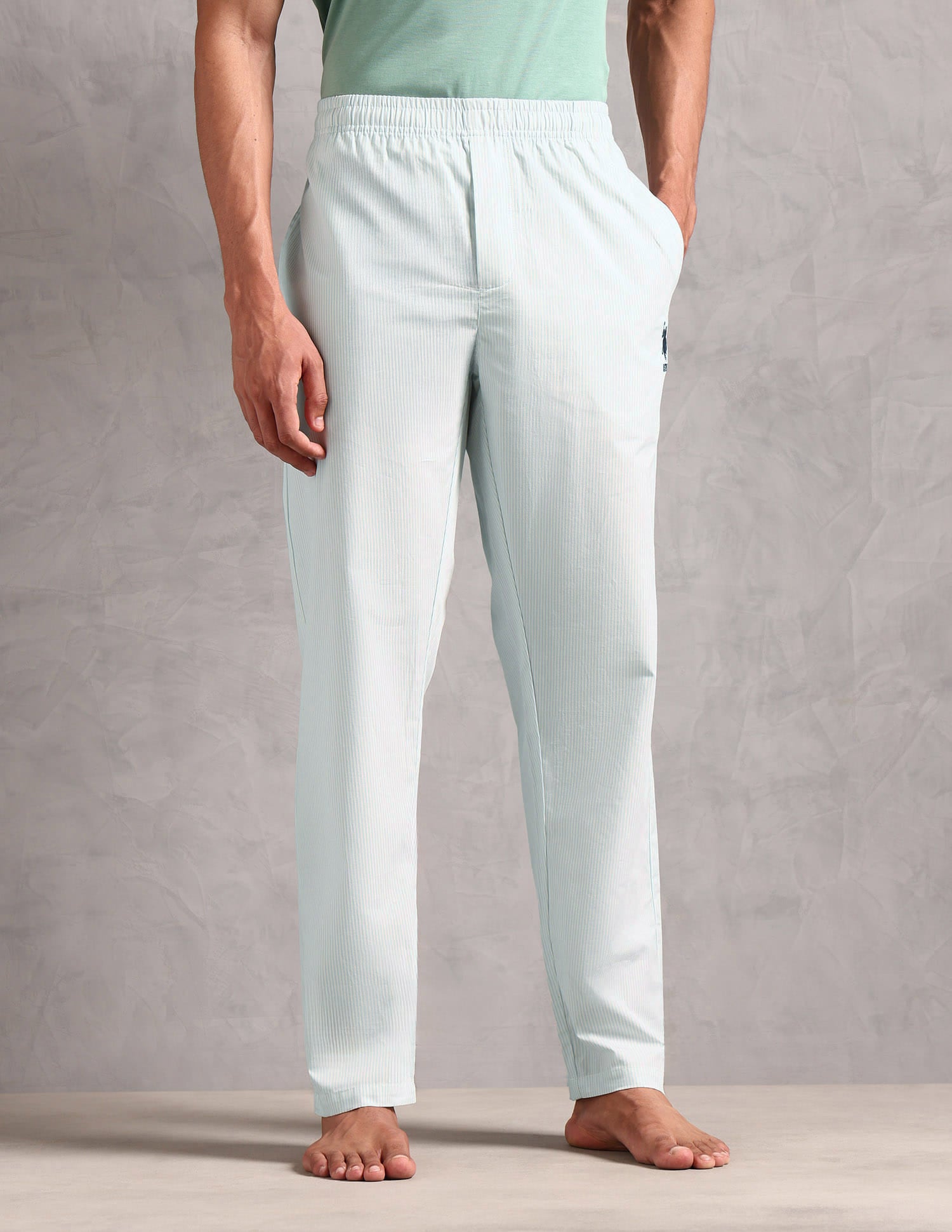 Pure Cotton Striped LP004 Lounge Pants - Pack Of 1 White and Light Blue - U.S. Polo Assn. India | Large