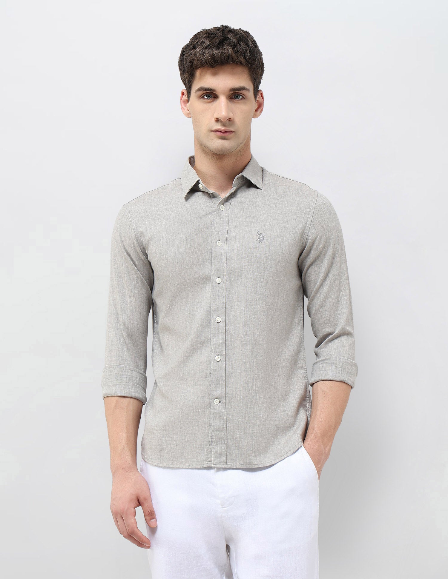 Solid Regular Fit Shirt Grey - U.S. POLO ASSN. | Large