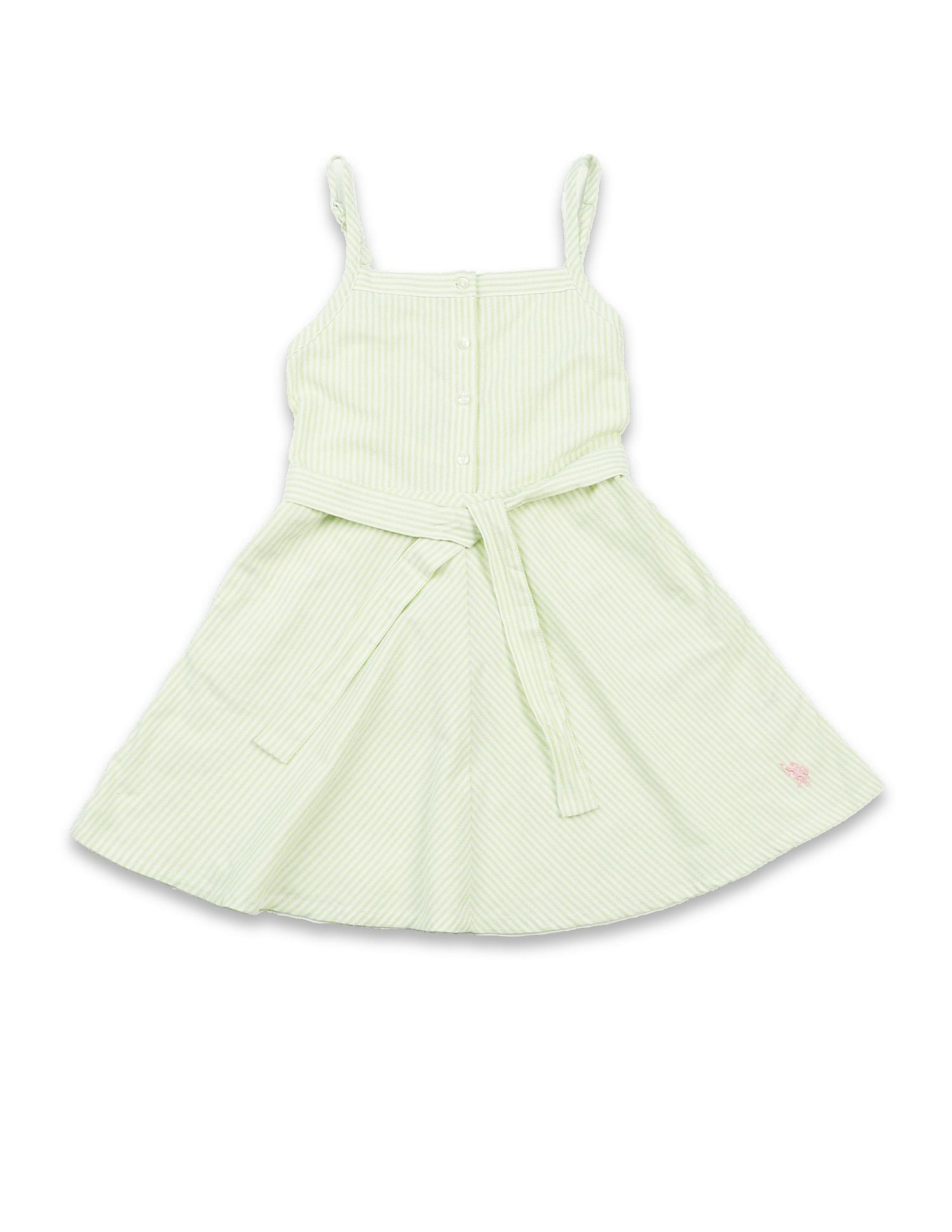 Girls Vertical Striped Mini Dress Green - U.S. POLO ASSN. | Large