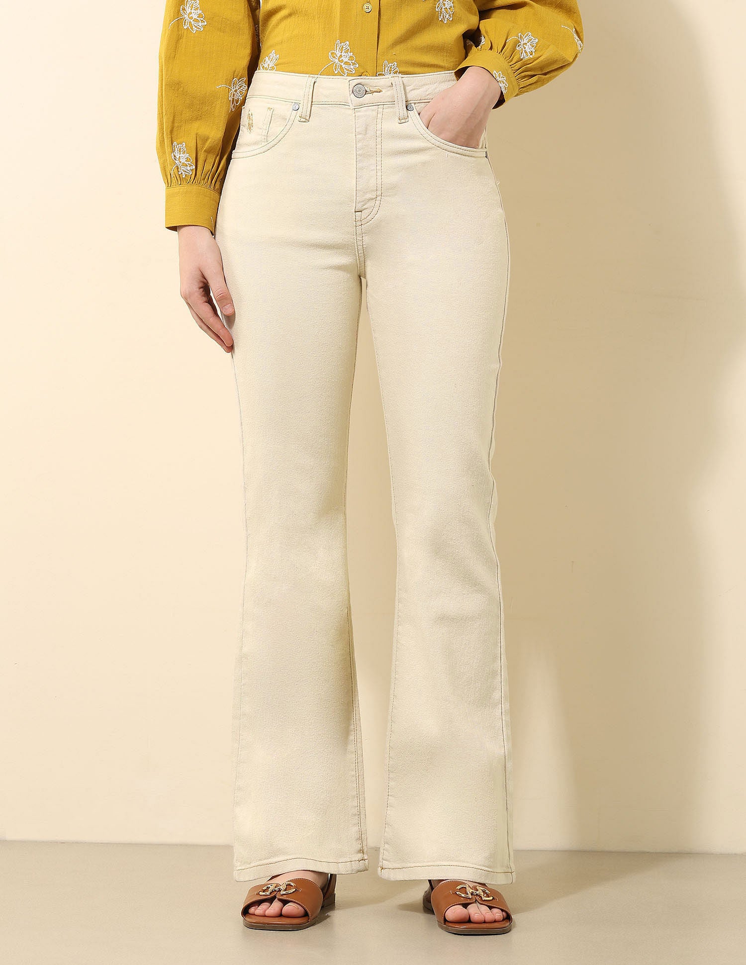 High Rise Flared Fit Jeans Ecru - U.S. POLO ASSN. | Large