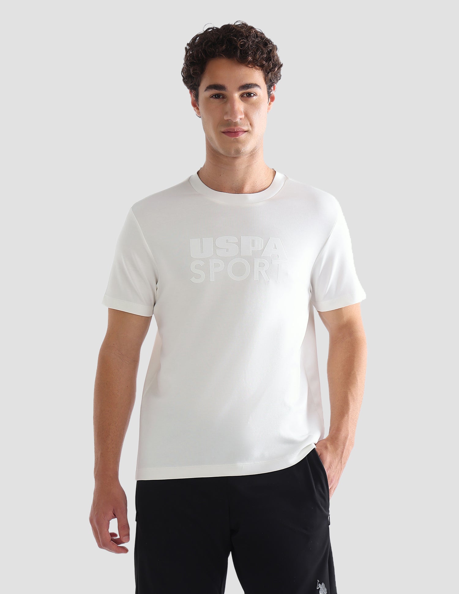 Brand Printed Slim Fit Active T-Shirt Off White - U.S. Polo Assn. India | Large