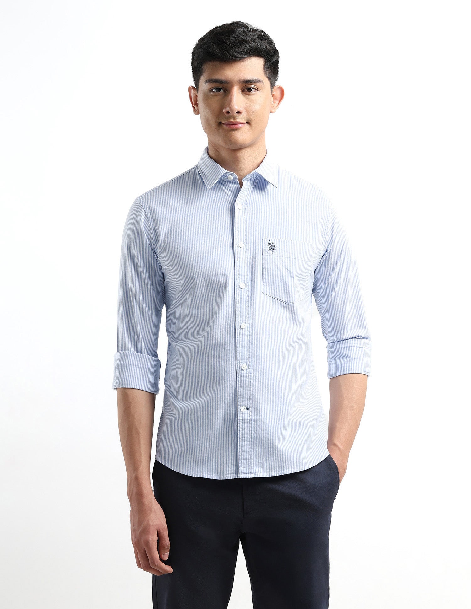 Oxford Vertical Striped Shirt Blue - U.S. Polo Assn. India | Large