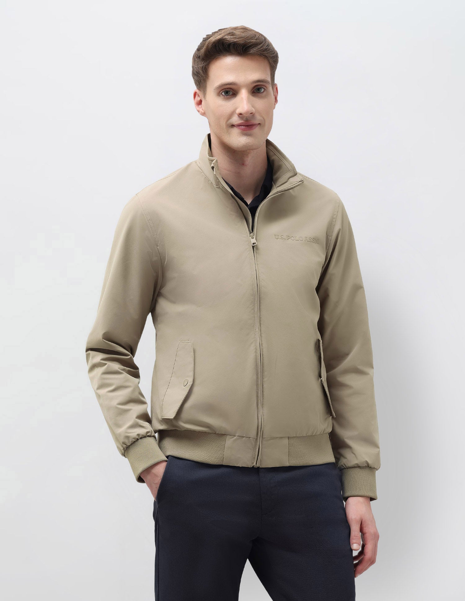 Regular Fit Solid Casual Jacket Khaki - U.S. Polo Assn. India | Large