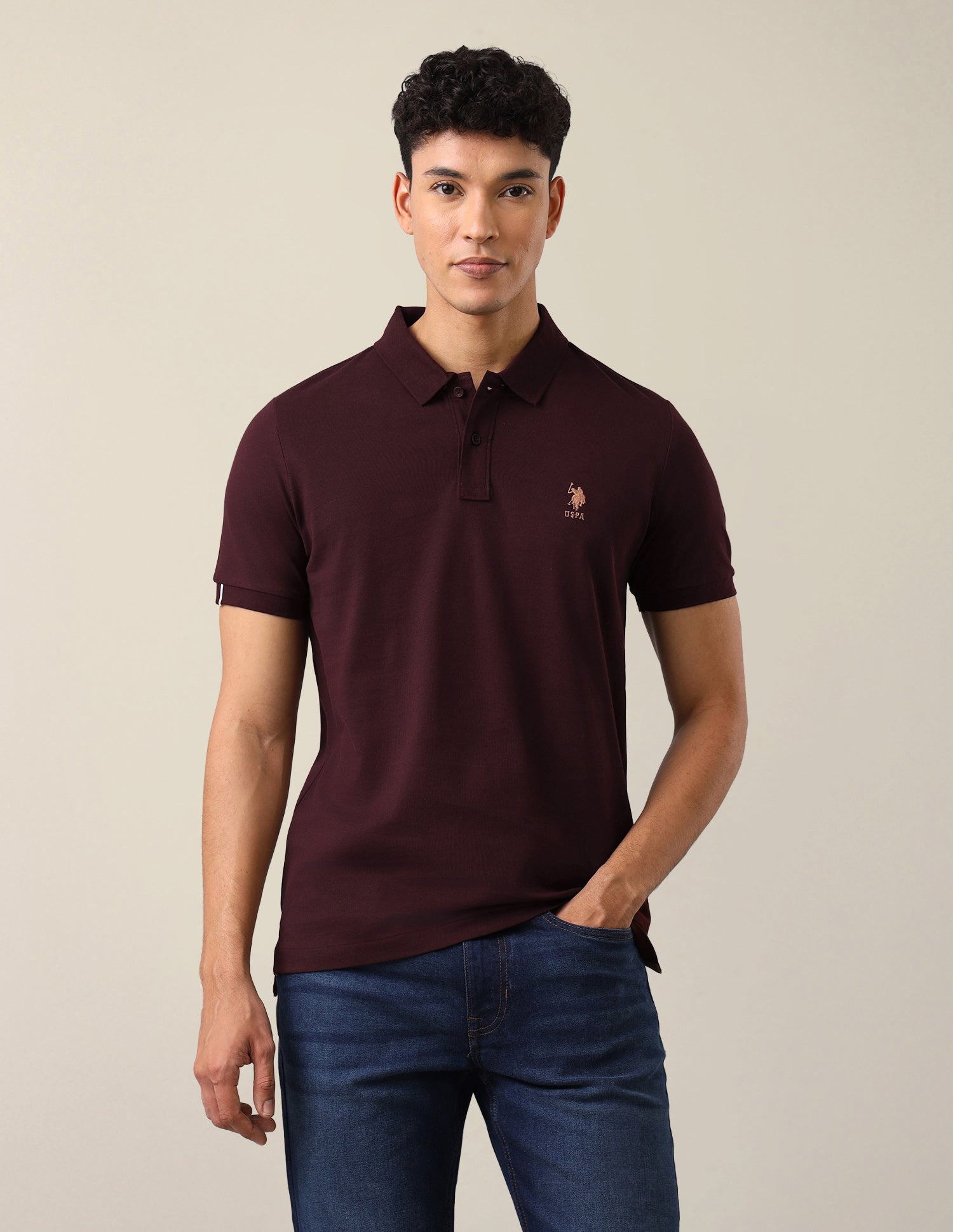 Brand Embroidered Slim Fit Polo Shirt Wine - U.S. Polo Assn. India | Large